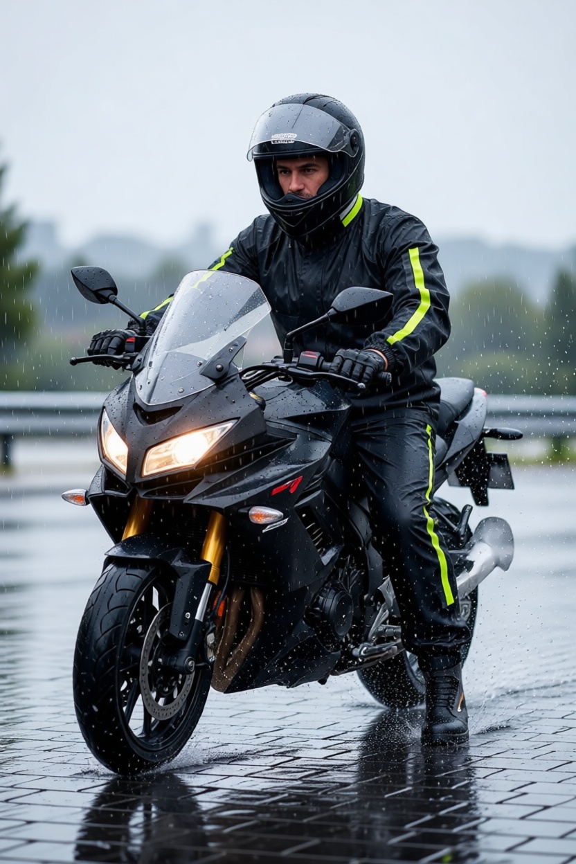 Erkek Motorcu Yağmurluk Takım Su Geçirmez Cepli Ceketli Pantolonlu Reflektörlü Konforlu Pratik Rahat