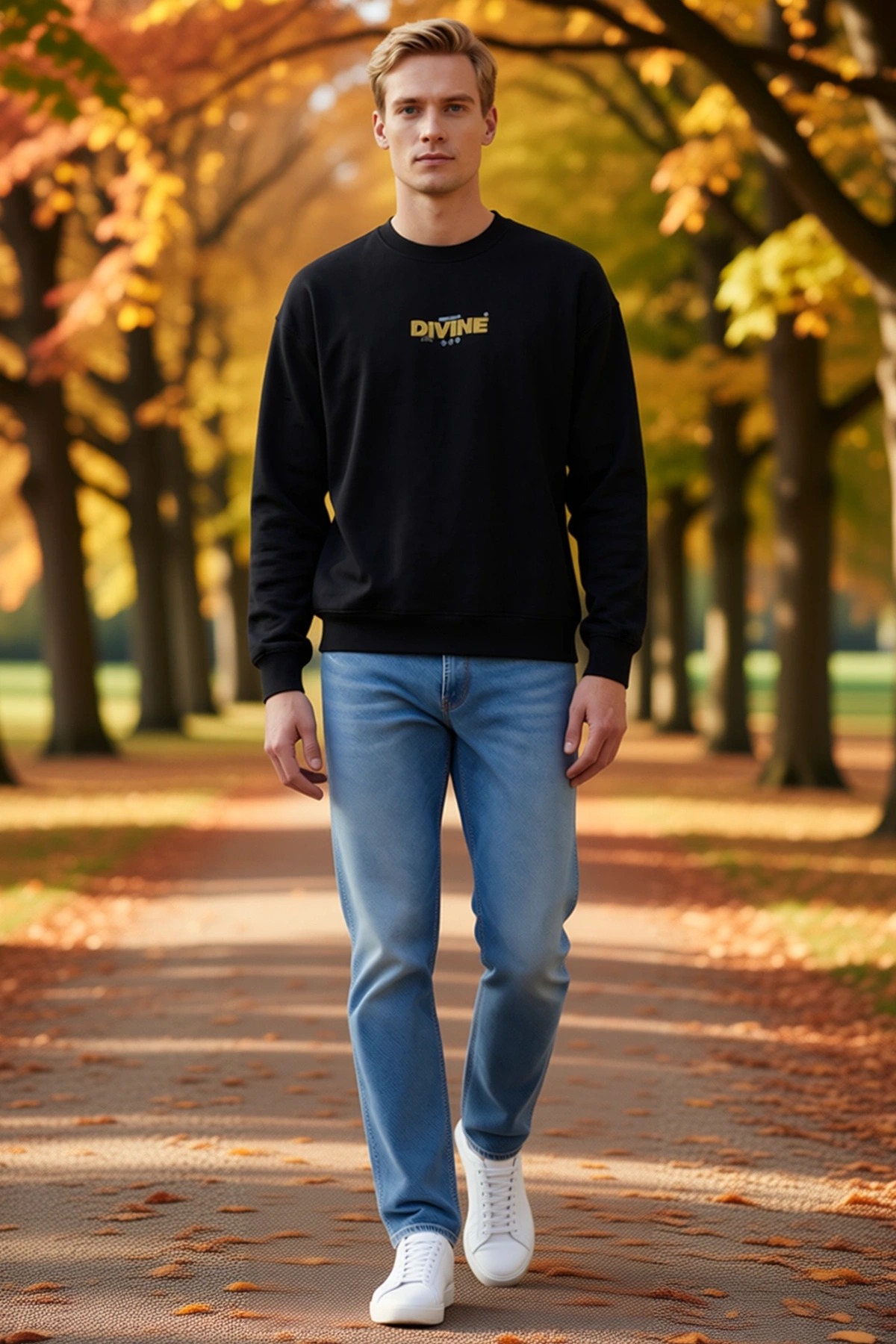 Erkek Kışlık Bisiklet Yaka Sweatshirt Sırt Baskılı Halı Motifli Büyük Harf Yazılı Oversize Günlük