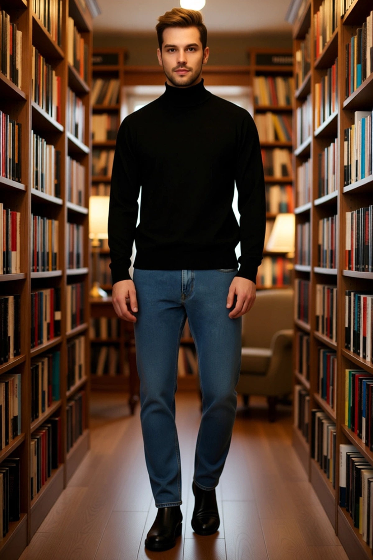 Erkek Yarım Boğaz Triko Kazak Yumuşak Dokulu Pamuklu İnce Dokuma Uzun Kollu Rahat Regular Kalıp Sade