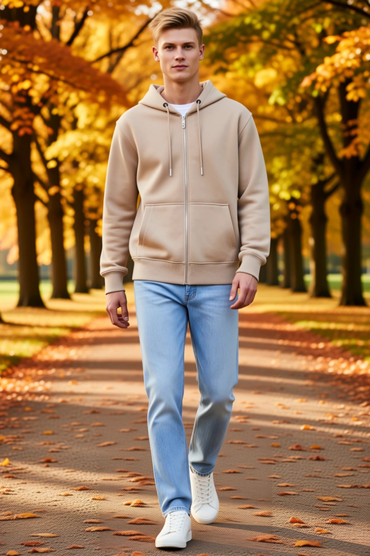 Erkek Tam Fermuarlı Kapüşonlu Unisex Sweatshirt Bağcıklı Cepli Ribanalı Uzun Kollu Dolgun Kalıp