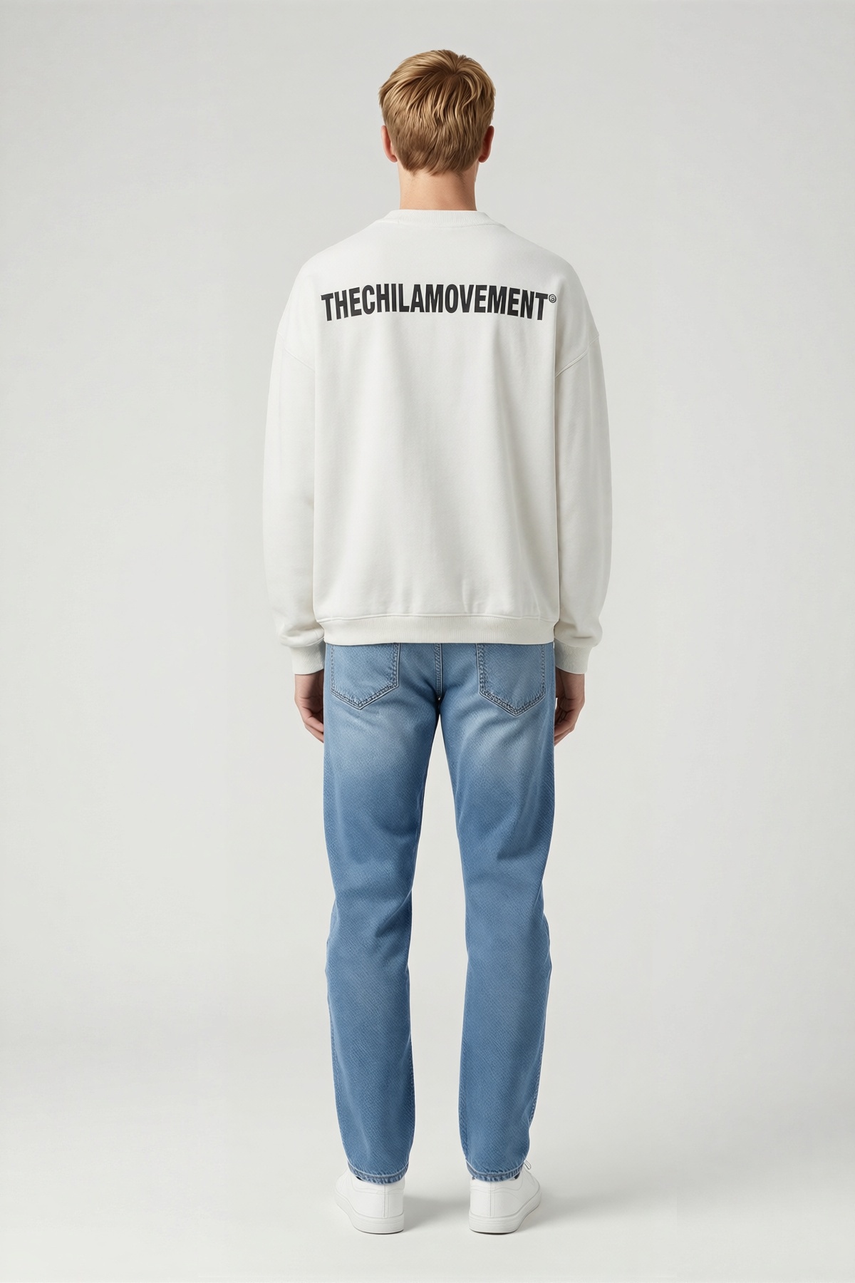 Erkek Kışlık Bisiklet Yaka Oversize Sırt Baskılı Sweatshirt Büyük Harf Yazılı Düşük Omuz Uzun Kollu