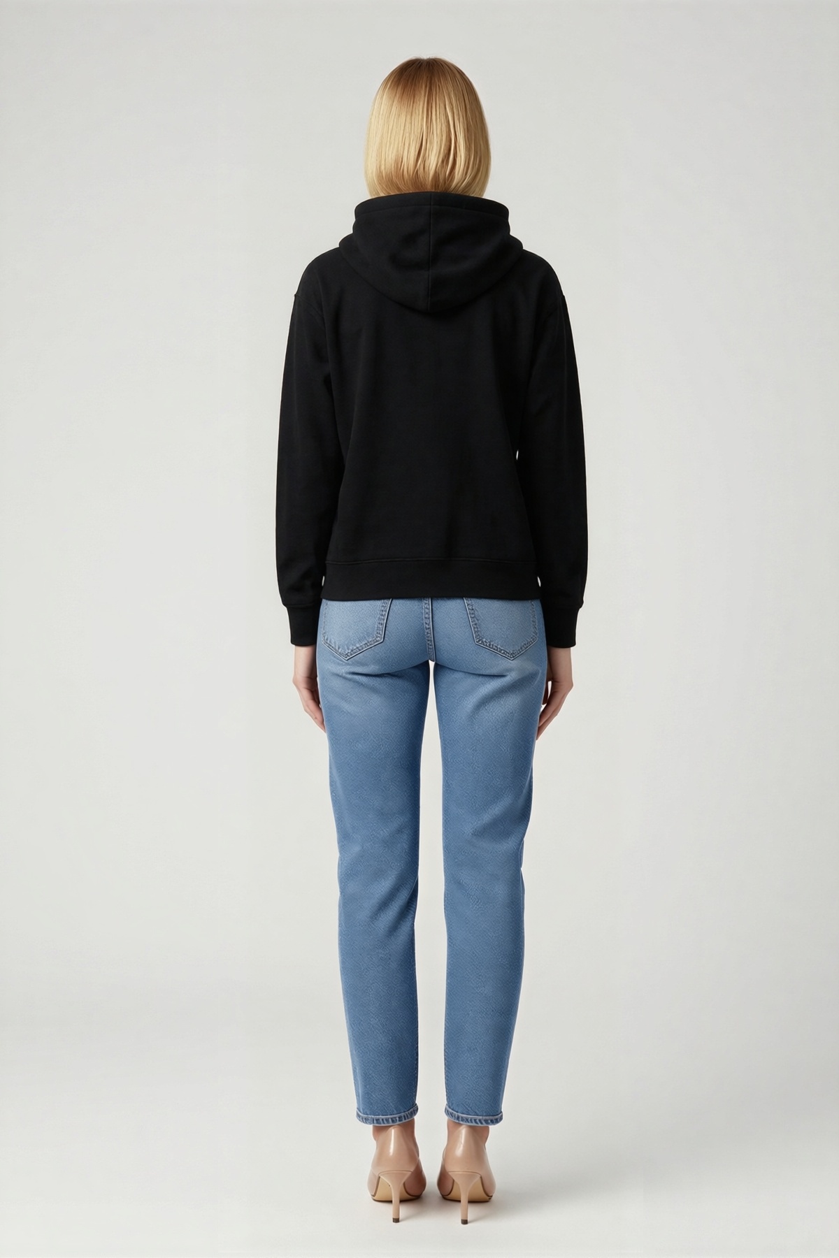 Kadın Üç İplik Kapüşonlu Sweatshirt Hoodie Düz Kanguru Cepli İnce Bağcıklı Ribanalı Rahat Kesim