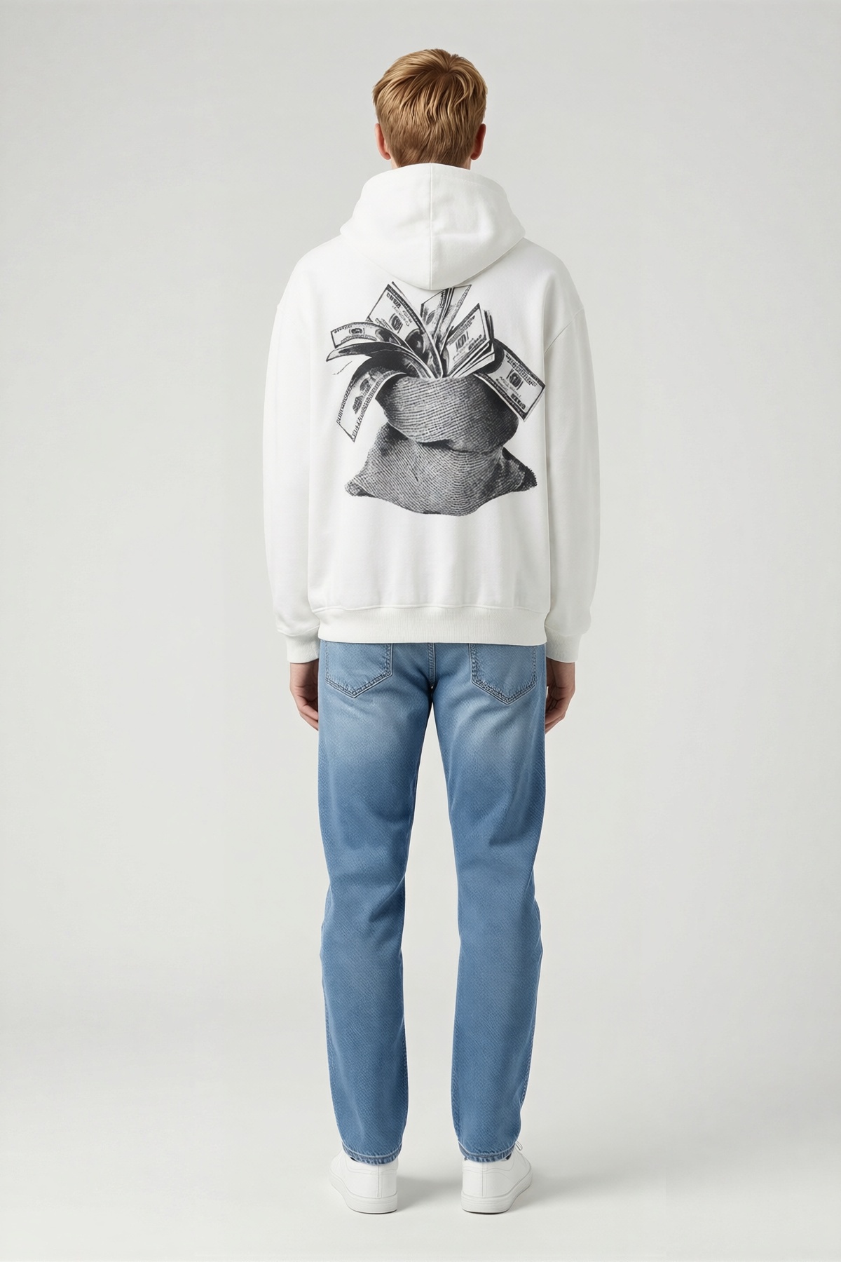 Erkek Kanguru Cepli Baskılı Kapüşonlu Sweatshirt Kordonlu Önü Yazılı Salaş Kesim Günlük Rahat Model