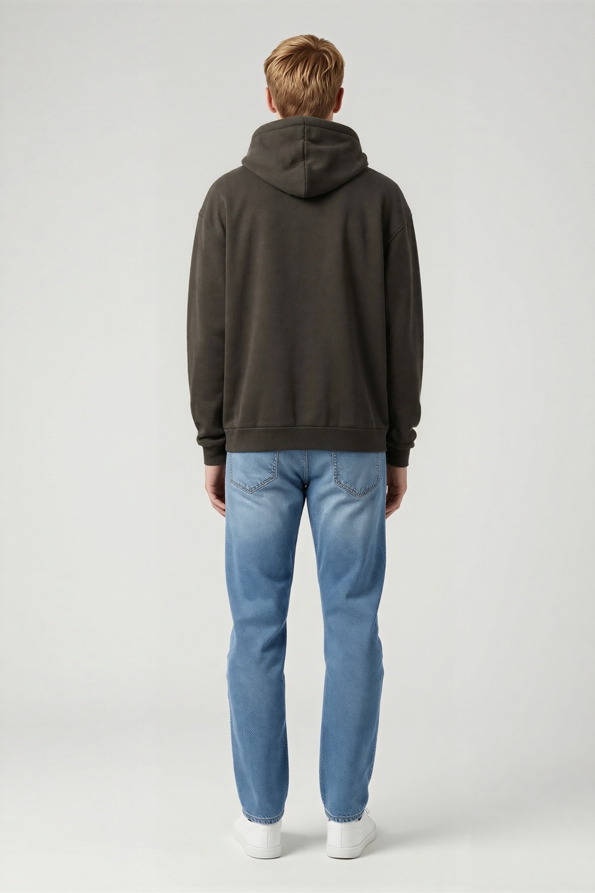 Erkek Üç İplik Penye Kapşonlu Bol Kalıp Basic Sweatshirt Kanguru Cepli Bağcıklı Geniş Kol Günlük