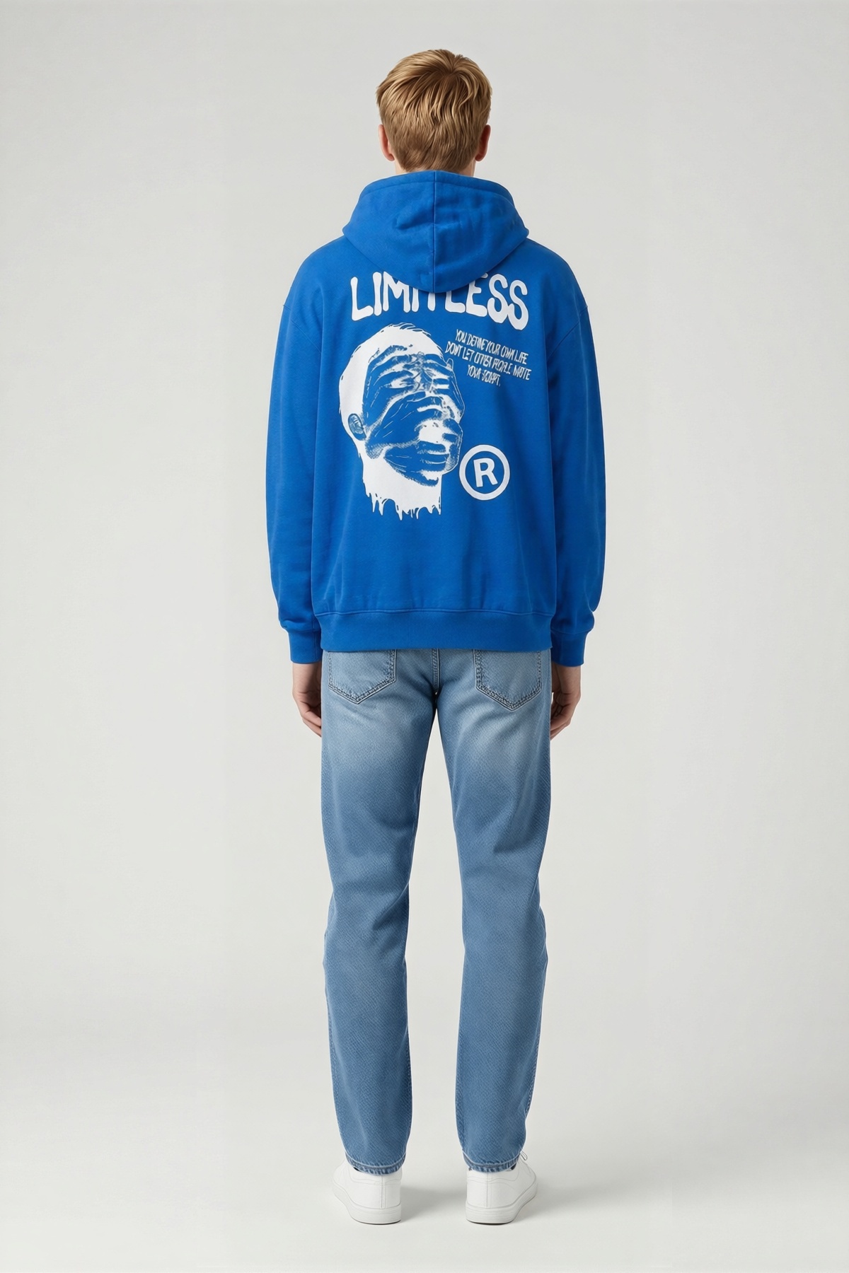 Erkek Kapşonlu Sweatshirt Sırt Baskılı Üç İplik İçi Pamuklu Kanguru Cepli Rahat Kalıp Günlük Giyim