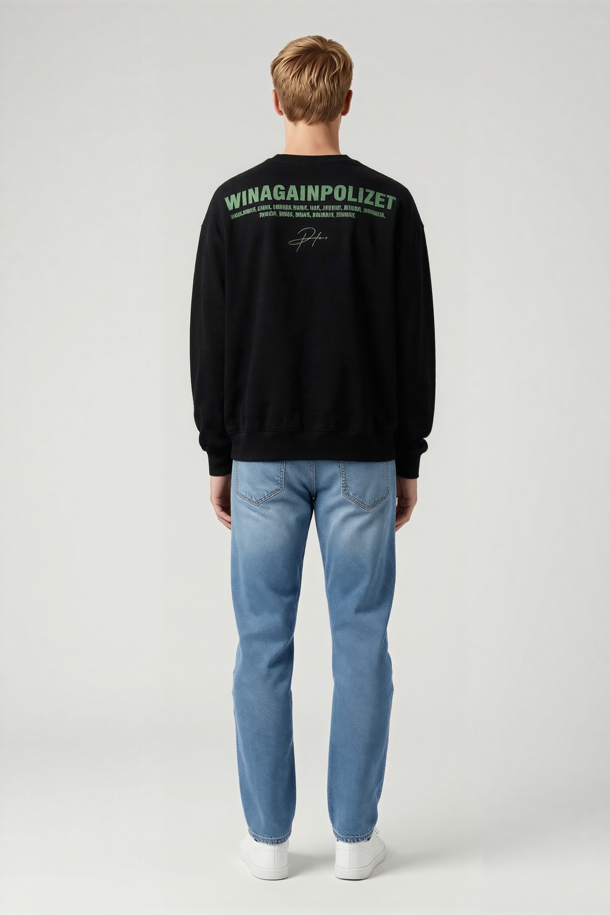 Erkek Bisiklet Yaka Baskılı Sweatshirt Sırt Yazılı Oversize Kalıp Düşük Omuz Ribanalı Rahat Günlük