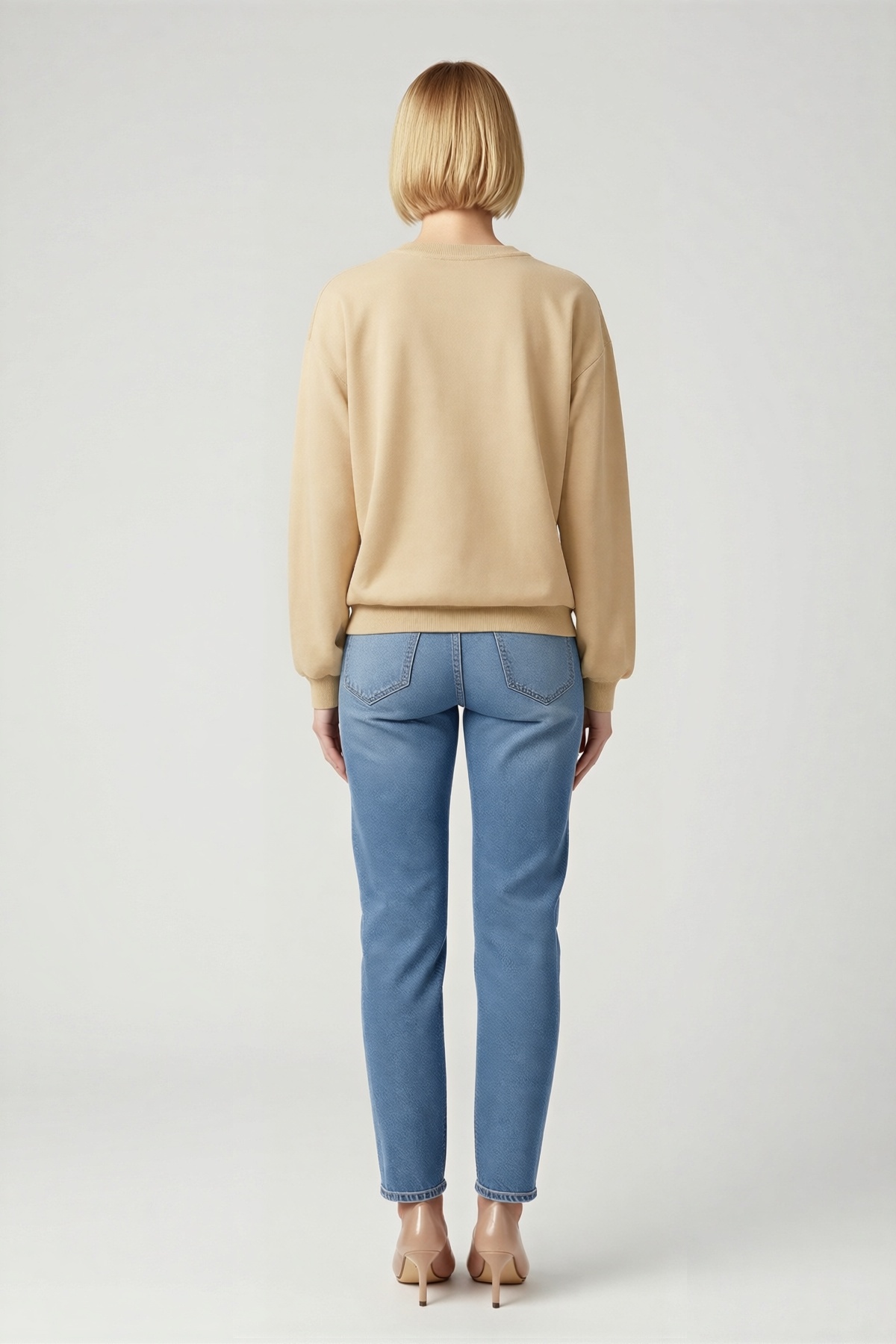 Kadın Bisiklet Yaka Düz Sweatshirt Düşük Omuzlu Ribanalı Kol Ağzı Etek Ucu Günlük Rahat Kullanım
