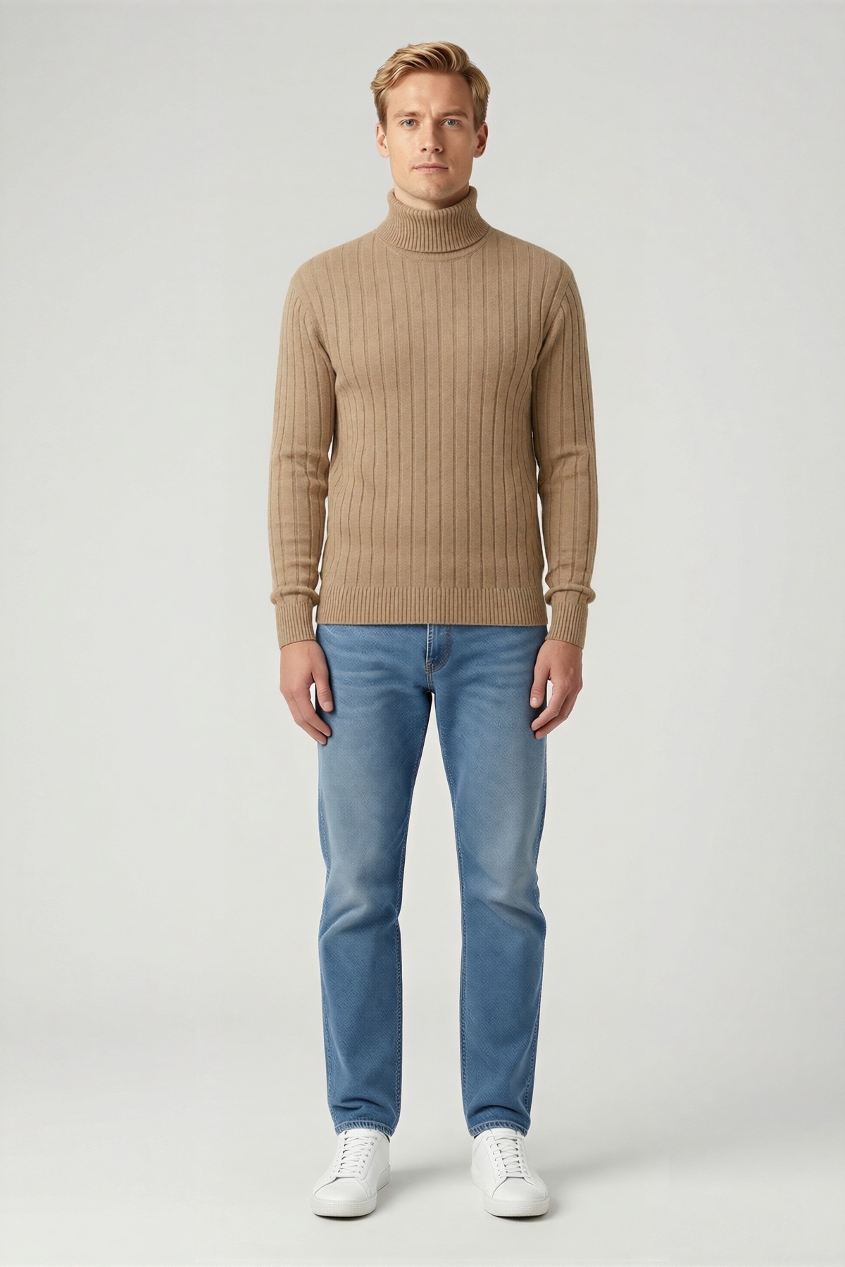 Erkek Boğazlı Fitilli Dokuma Triko Kazak Balıkçı Yaka Regular Fit Uzun Kollu Kışlık Modern Rahat