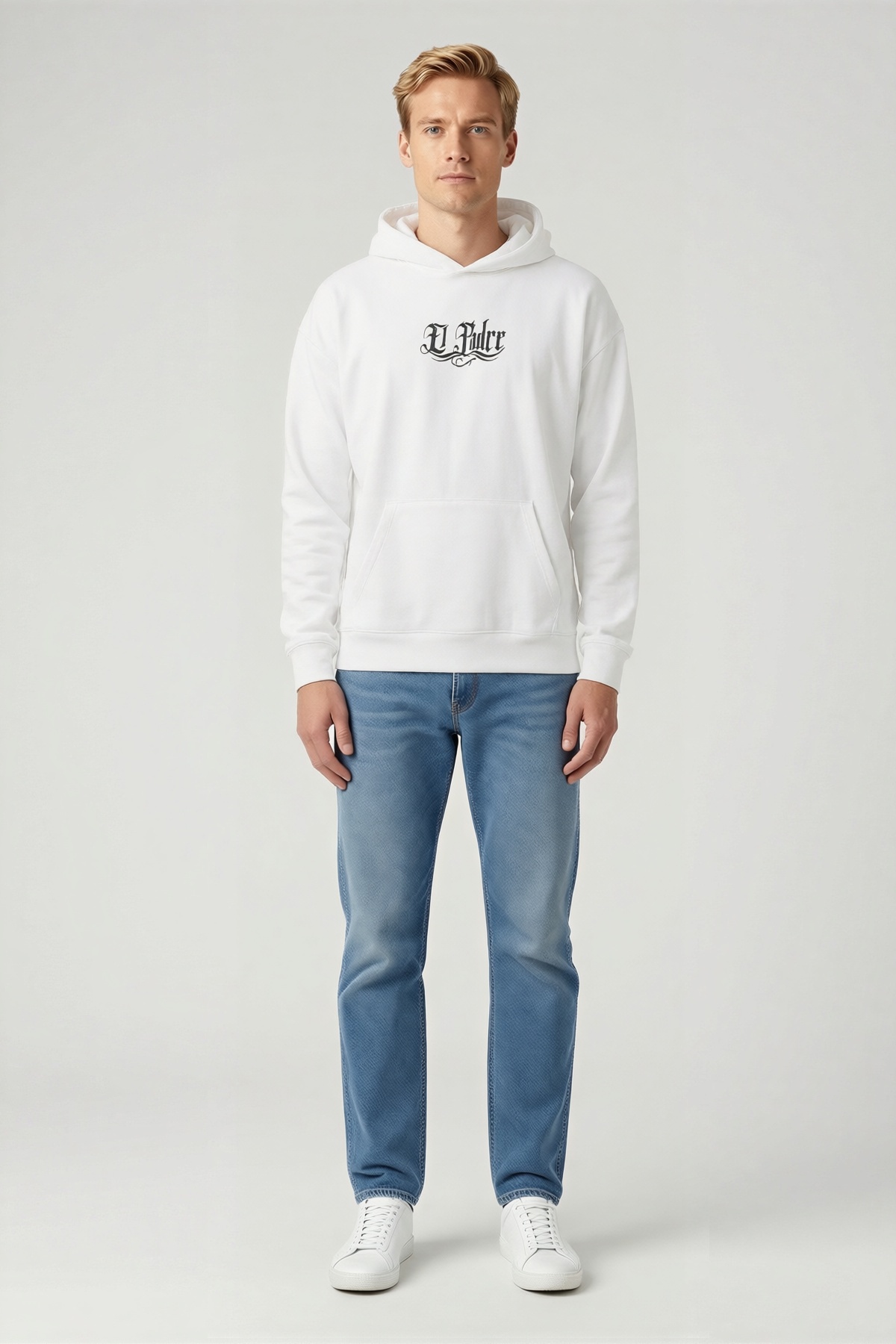 Erkek Üç İplik Penye Kapşonlu Baskılı Oversize Sweatshirt Kanguru Cepli Düşük Omuz Uzun Kollu Rahat