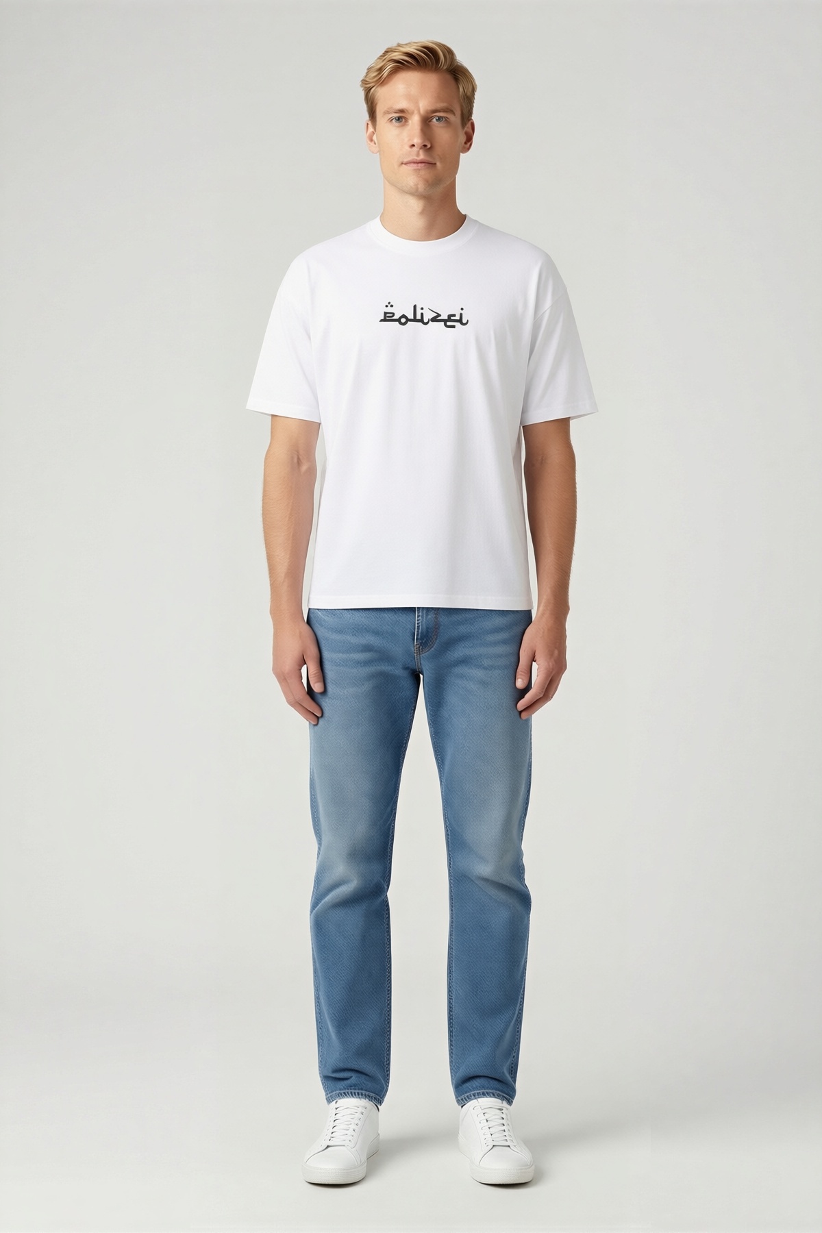 Erkek Oversize Bisiklet Yaka Sırt Baskılı Dalga Desenli Kısa Kollu Pamuklu Tişört Streetwear Rahat