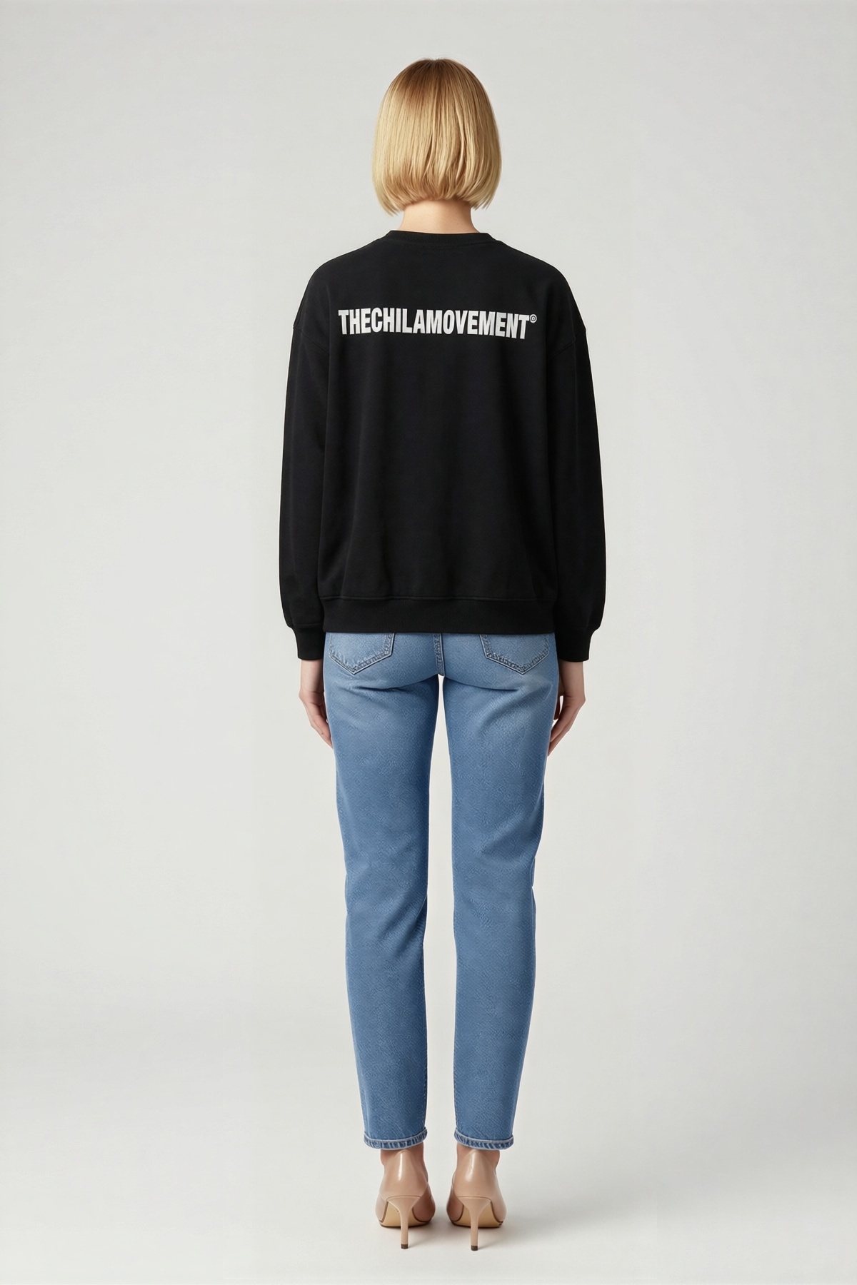 Kadın Kışlık Bisiklet Yaka Oversize Sweatshirt Sırtı Büyük Harf Yazılı Baskılı Düşük Omuz Geniş Kol