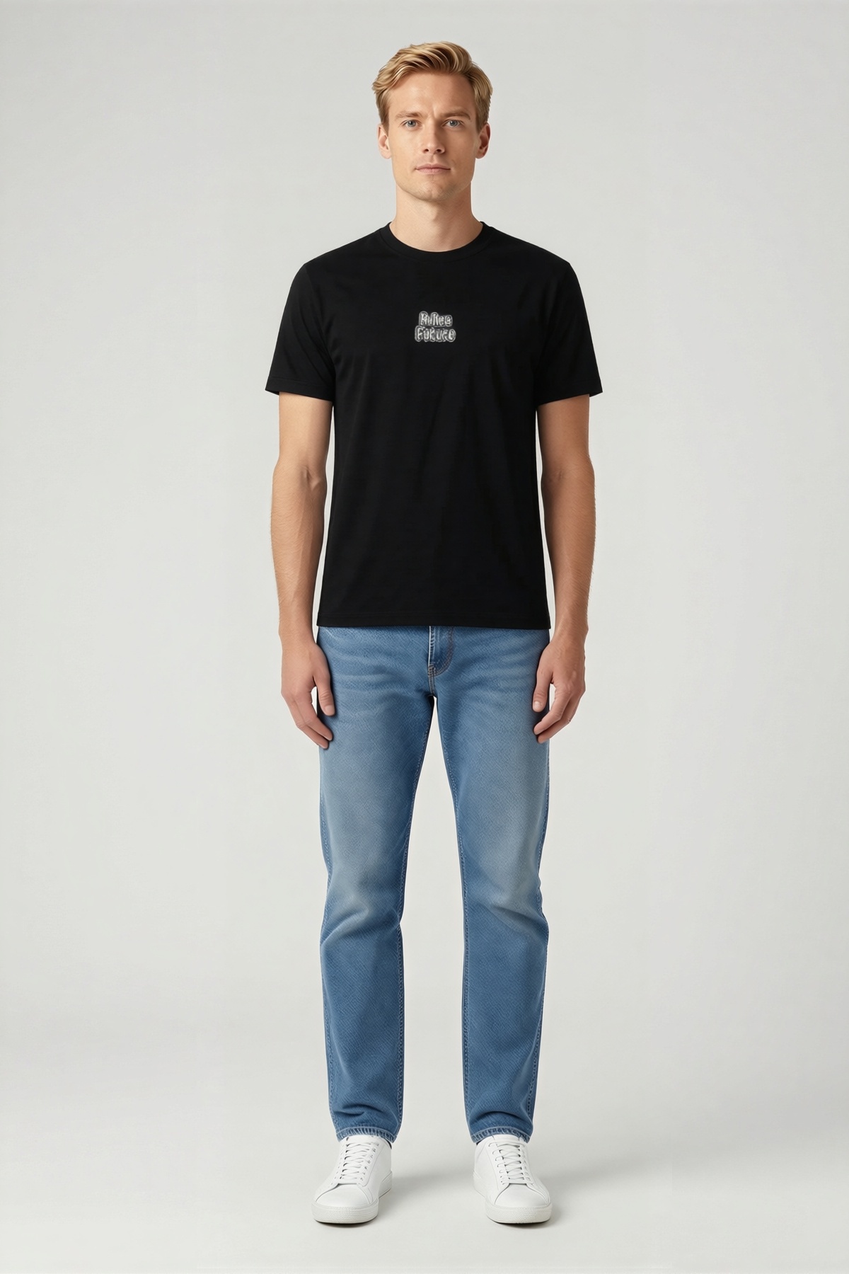 Erkek Bisiklet Yaka Geniş Kalıp Kısa Kollu Tişört Göğüs Ortası Küçük Yazı Baskılı Günlük Rahat Kesim