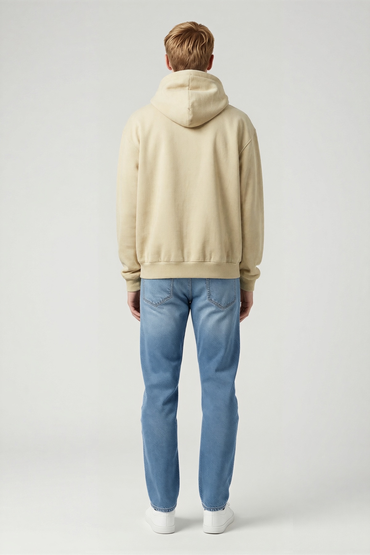Erkek Üç İplik Penye Kapşonlu Basic Sweatshirt Kanguru Cepli Oversize Bağcıklı Düşük Omuz Uzun Kollu
