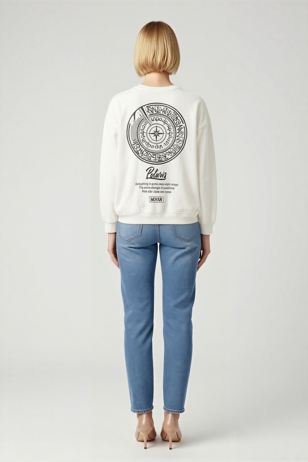 Kadın Kışlık Bisiklet Yaka Ön Arka Baskılı Sweatshirt El Yazısı Başlık Düşük Omuz Oversize Kalıp