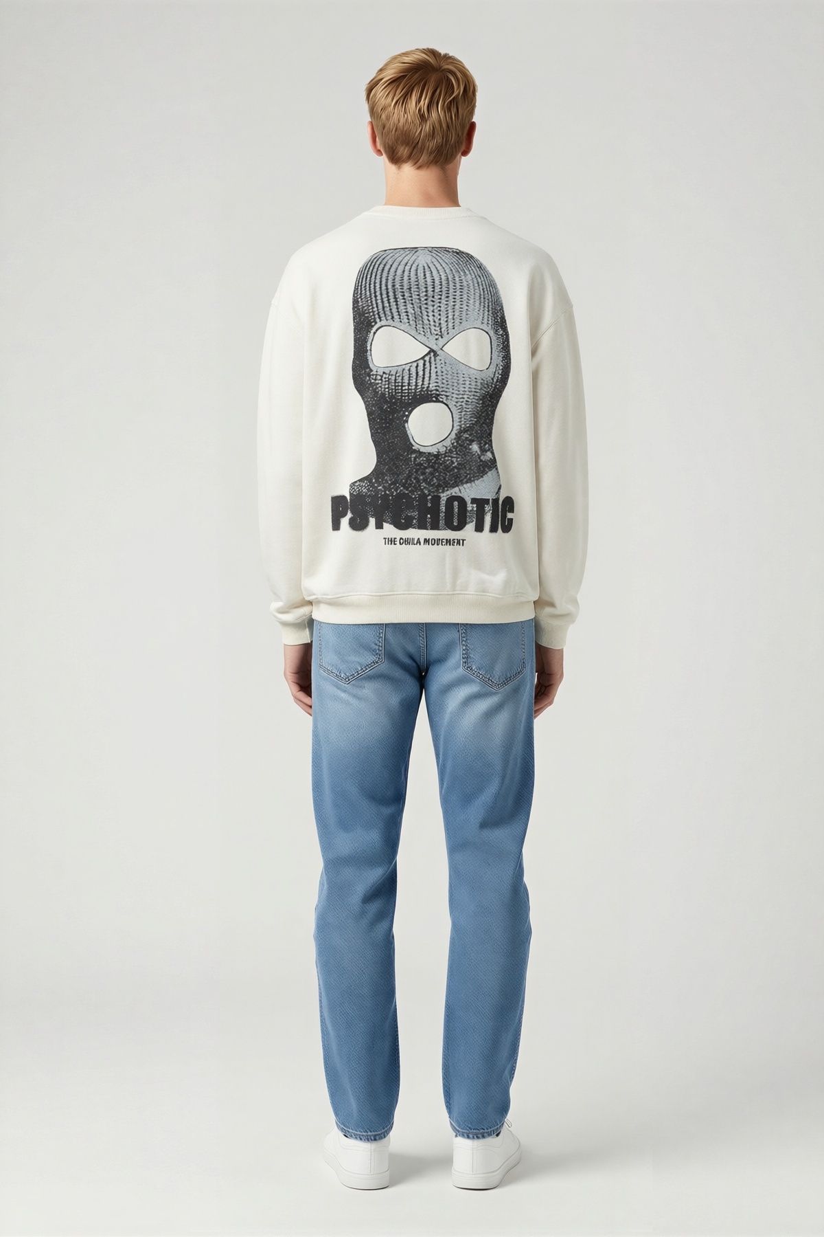 Erkek Kışlık Bisiklet Yaka Baskılı Bol Kalıp Sweatshirt Maskeli Yazılı Grafik Düşük Omuz Günlük Stil