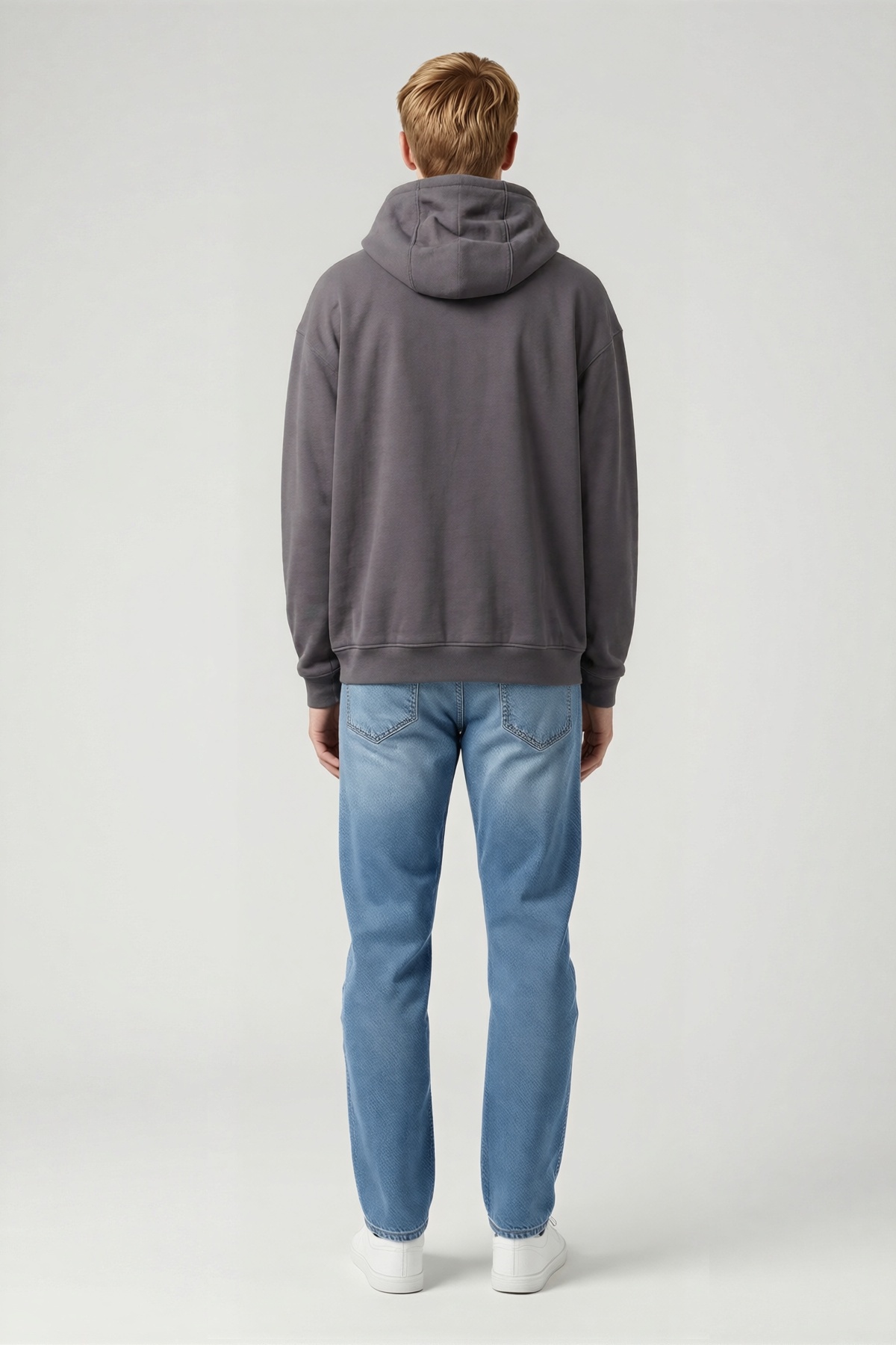 Erkek Düz Kapüşonlu Sweatshirt Geniş Kalıp Kanguru Cepli Bağcıklı Uzun Kollu Rib Detaylı Sezonluk