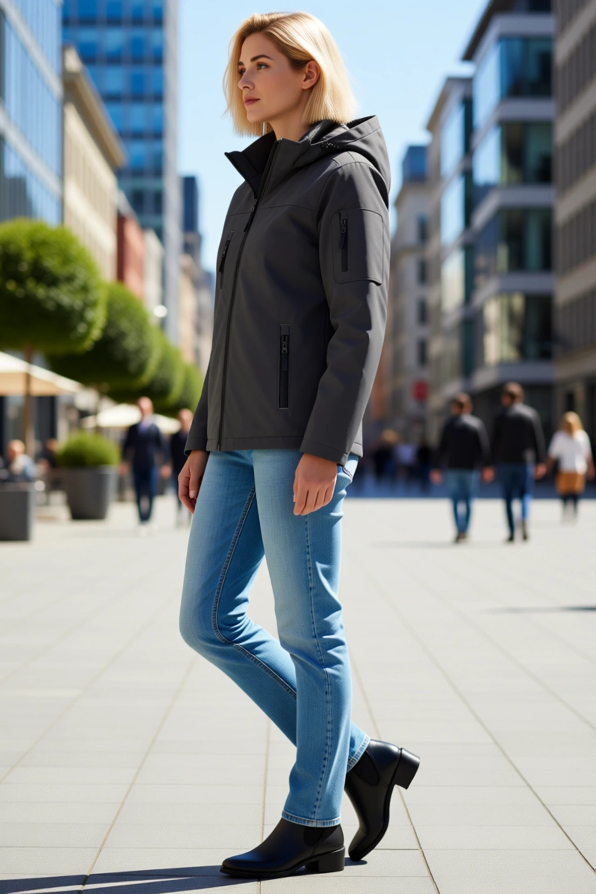 Kadın Su Geçirmez Softshell Polar Astarlı Çıkarılabilir Kapüşonlu 4 Cepli Mont Ceket Günlük Modern