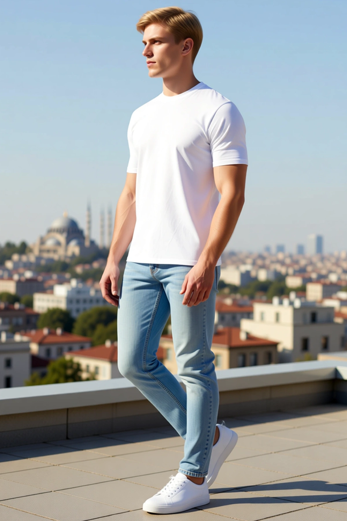 Erkek Kolları Dar Kesim Rahat Kalıp Basic Bisiklet Yakalı Tişört Günlük Modern Sezonluk Konforlu