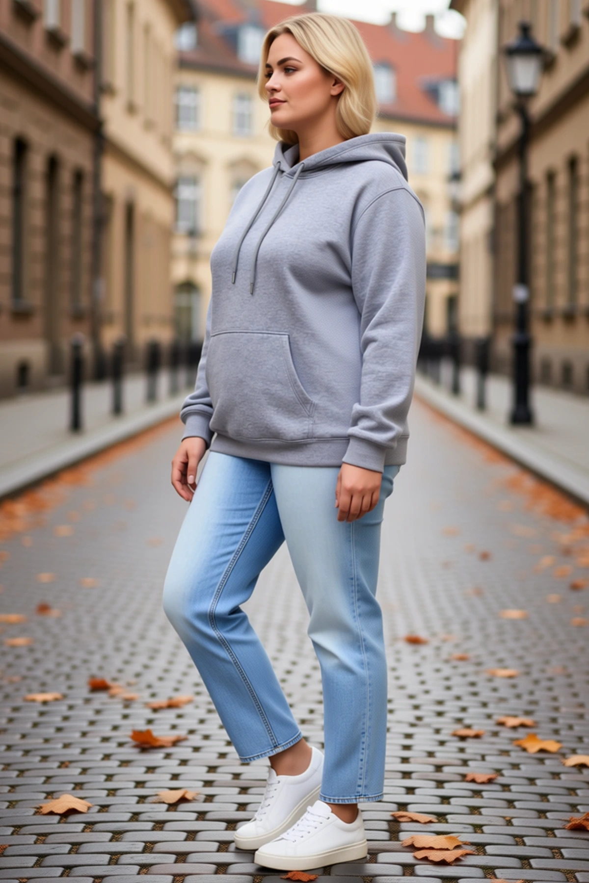 Kadın Büyük Beden Sweatshirt Üç İplik İçi Şardonlu Kapüşonlu Kanguru Cepli Kışlık Rahat Modern Şık