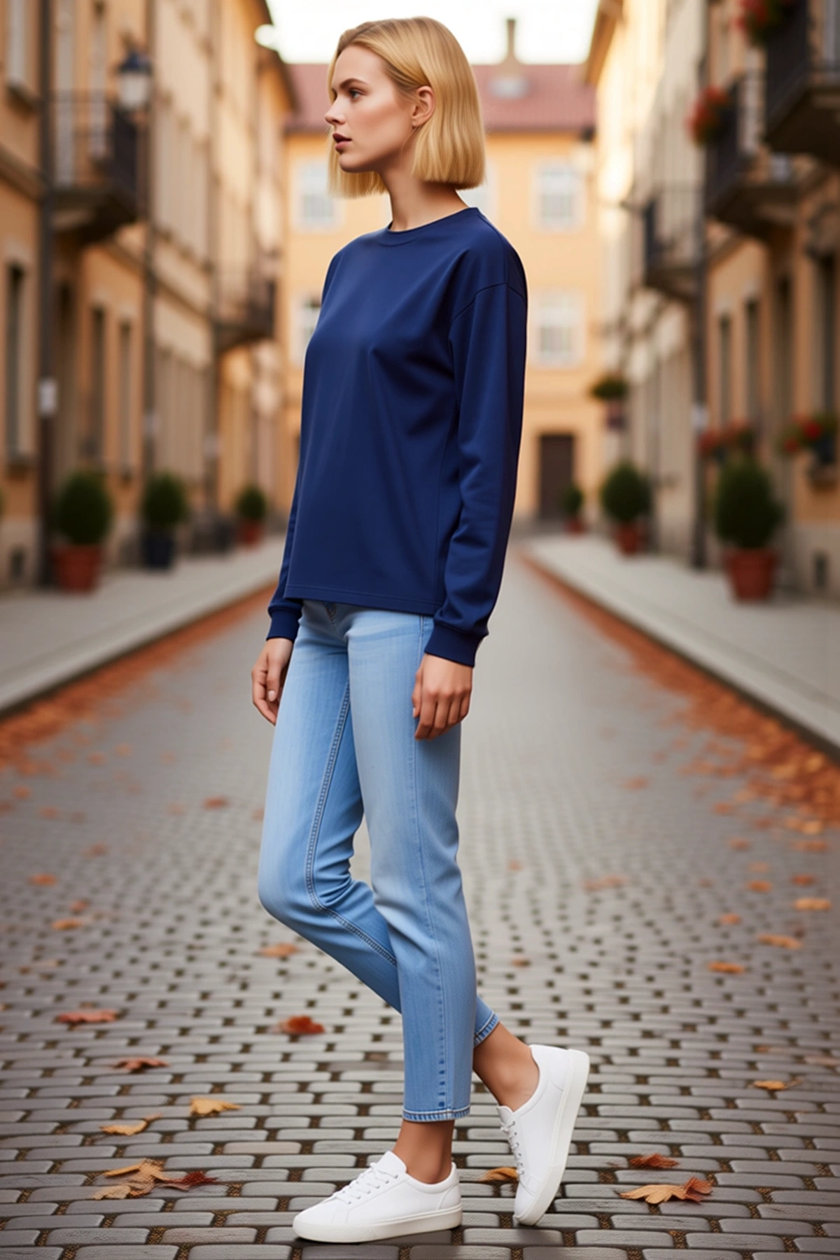 Kadın Günlük Konforlu Modal Yumuşak Dokulu Bisiklet Yaka Uzun Kollu Rahat Kesim Tişört Sweatshirt