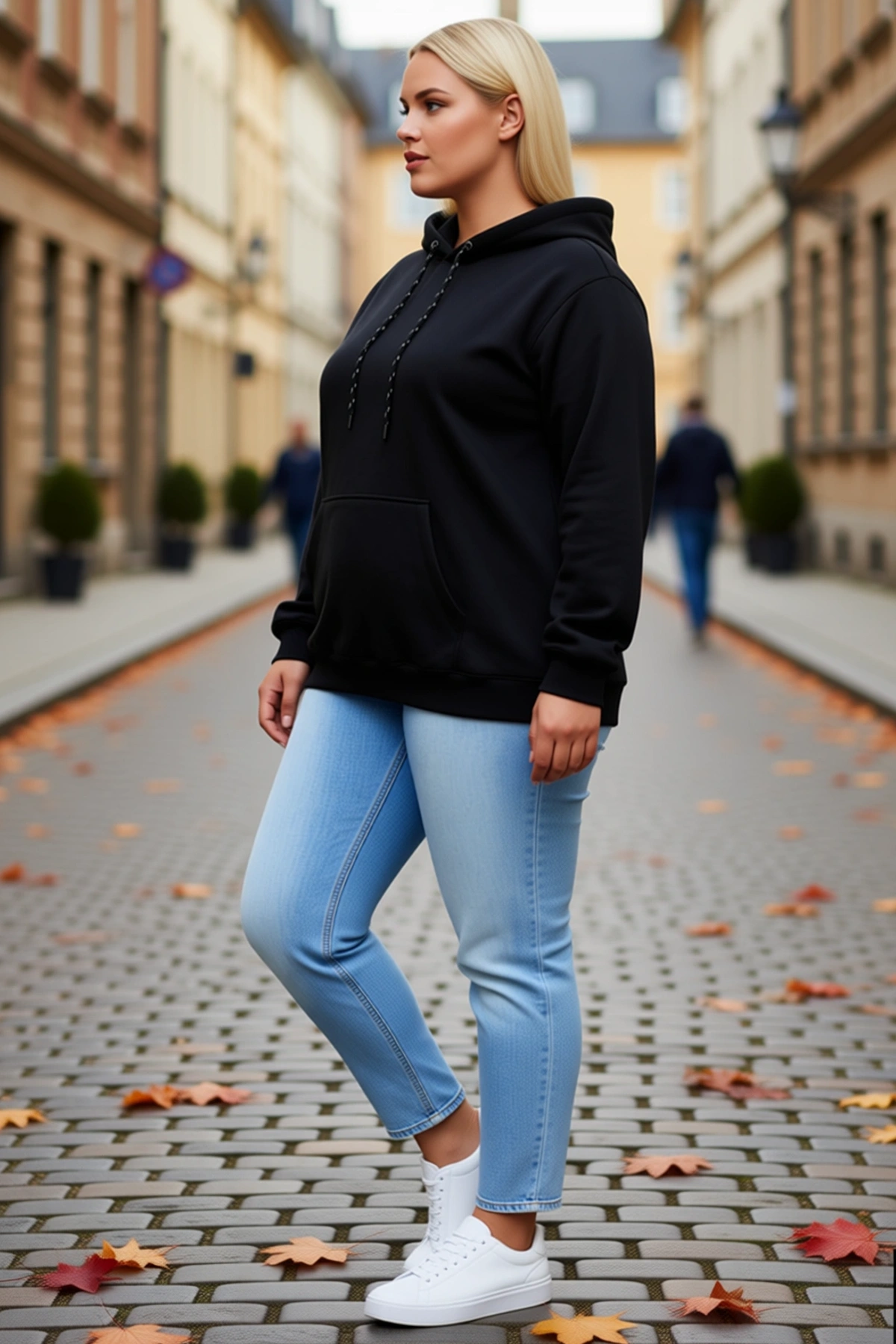 Kadın Büyük Beden Üç İplik İçi Şardonlu Kapüşonlu Kanguru Cepli Kışlık Günlük Rahat Sweatshirt Şık