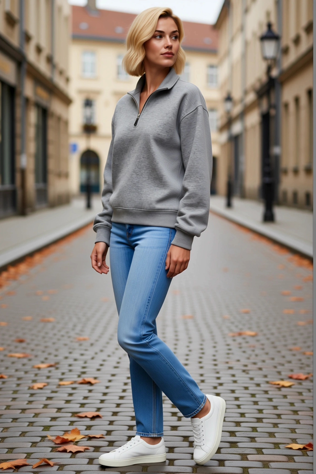 Kadın Üç İplik İçi Şardonlu Dik Yaka Yarım Fermuarlı Uzun Kollu Kışlık Sweatshirt Yumuşak Dokulu