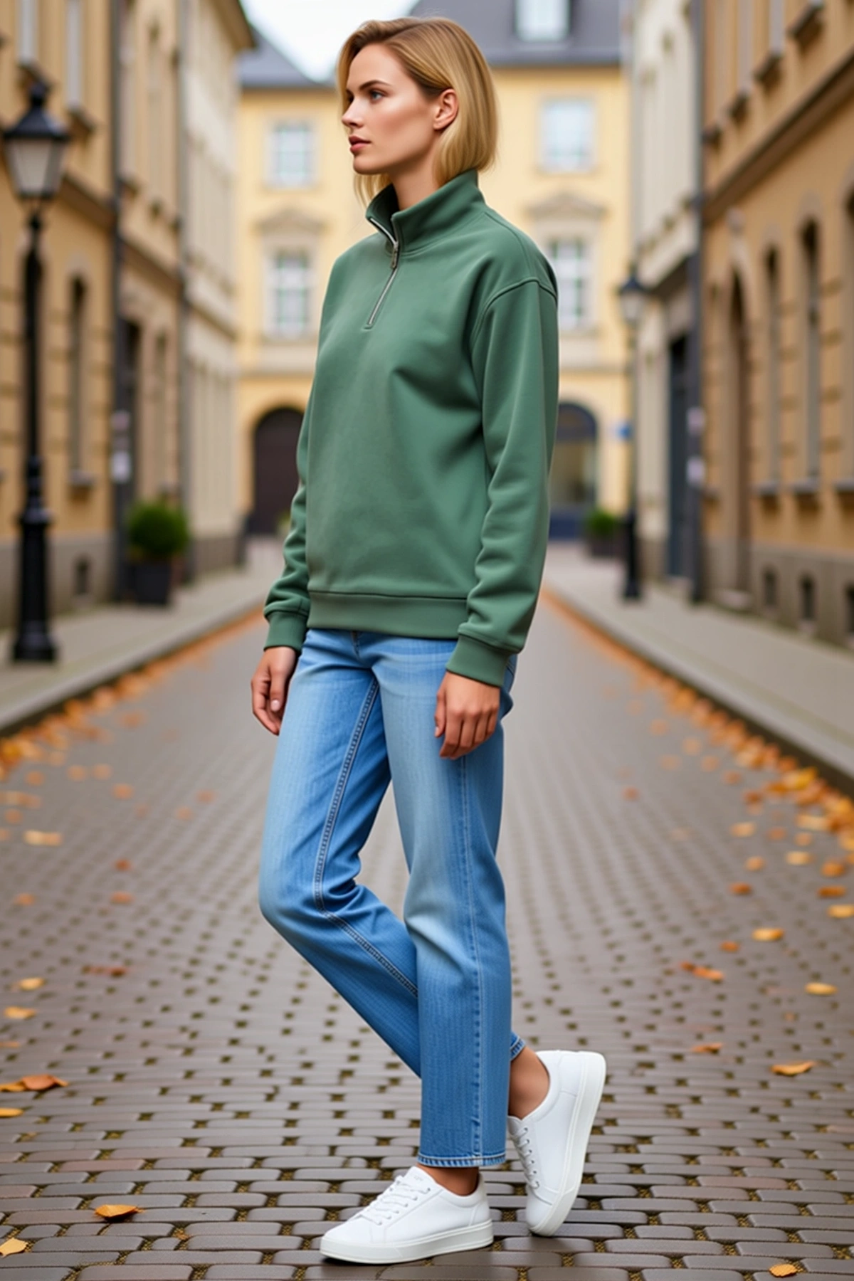 Kadın Polar Dik Yaka Yarım Fermuarlı Uzun Kollu Regular Fit Kışlık Günlük Konforlu Rahat Sweatshirt
