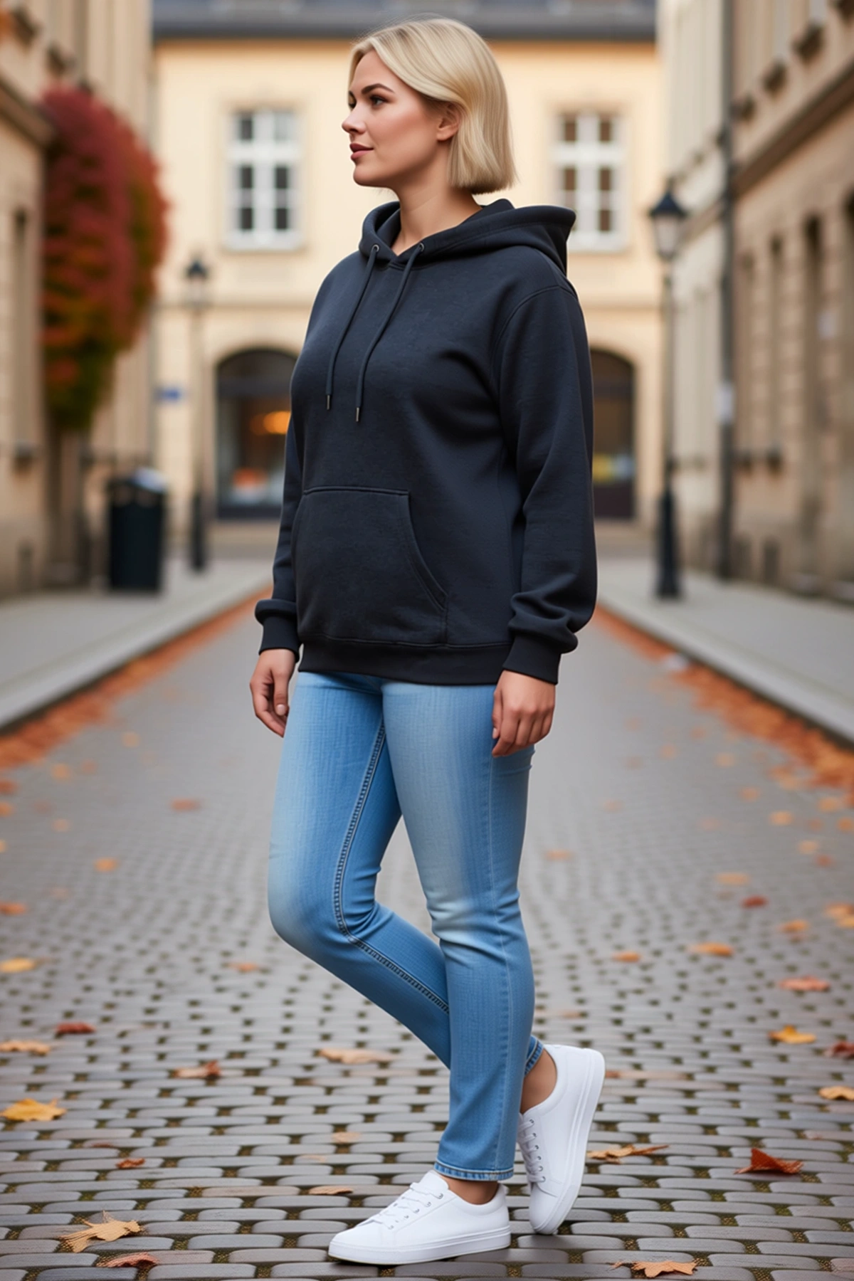 Kadın Battal Büyük Beden Üç İplik İçi Şardonlu Kapüşonlu Kanguru Cepli Kışlık Sweatshirt Günlük