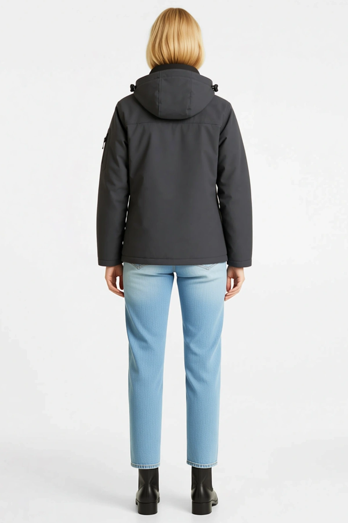 Kadın Su Geçirmez Softshell Polar Astarlı Çıkarılabilir Kapüşonlu 4 Cepli Mont Ceket Günlük Modern