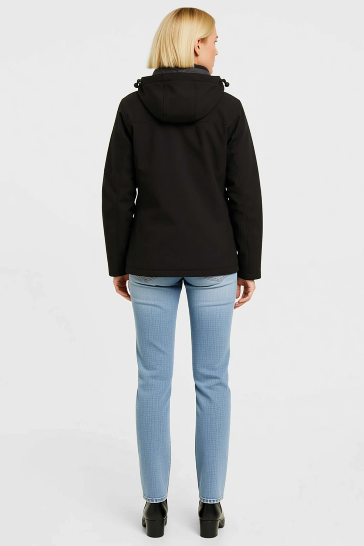 Kadın Su Geçirmez Softshell Kapüşonlu Polar Astarlı Çıkarılabilir 4 Cepli Mont Ceket Dış Giyim Rahat