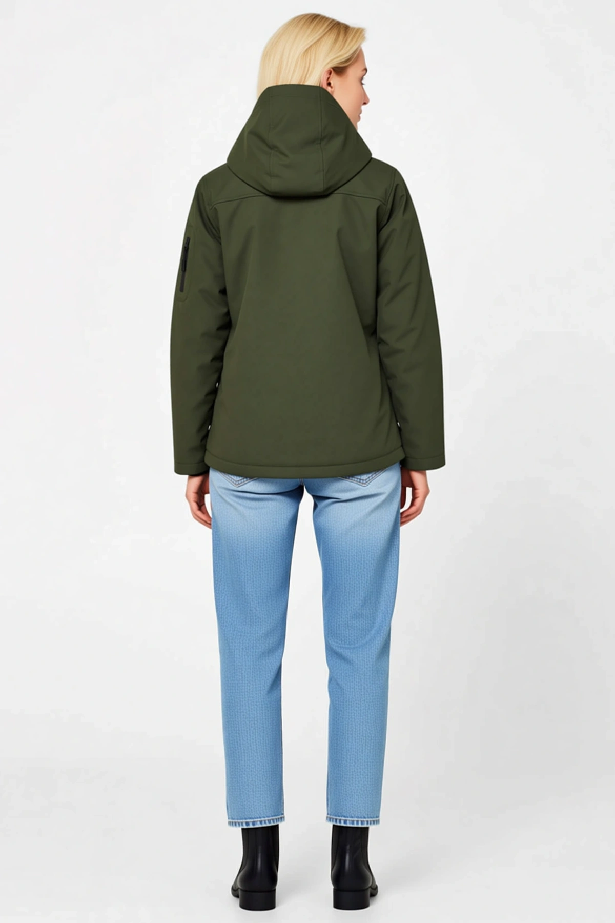 Kadın Su Geçirmez Softshell Polar Astarlı Çıkarılabilir Kapüşonlu Mont Ceket 4 Cepli Kışlık Günlük