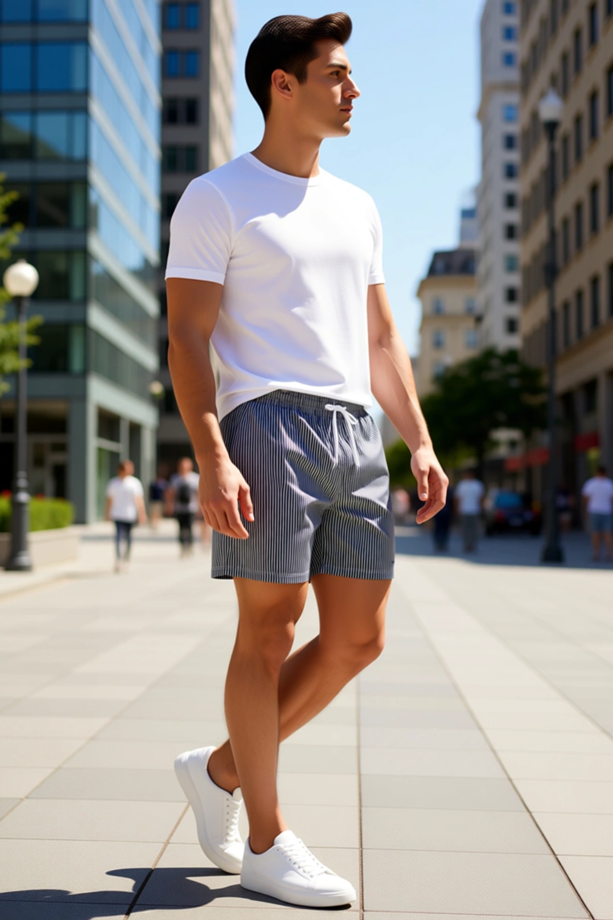 Erkek Su Yolu Çizgili Şort Cepli Lastikli Bel Regular Fit Yazık Rahat Modern Konforlu Sezonluk Şık