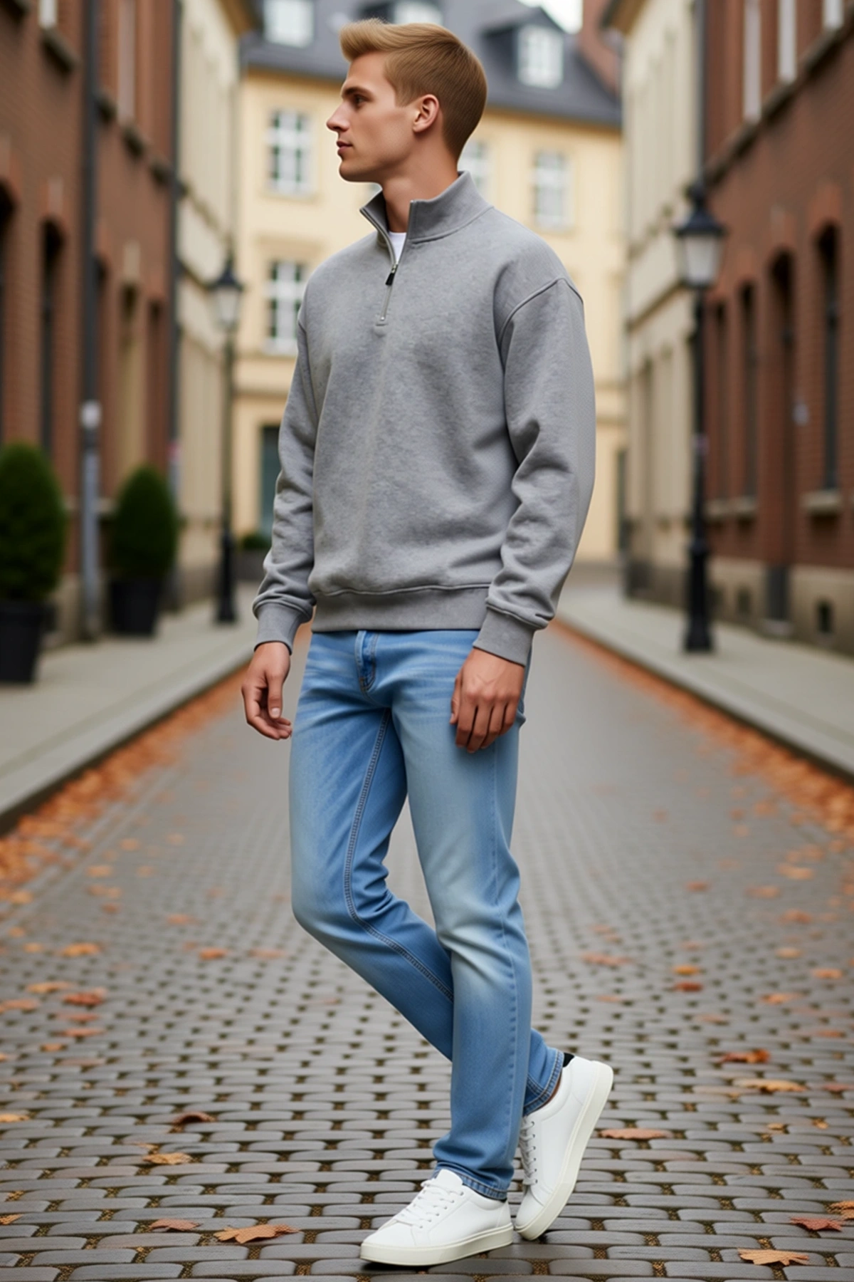 Erkek Üç İplik İçi Şardonlu Dik Yaka Yarım Fermuarlı Uzun Kollu Kışlık Sweatshirt Yumuşak Dokulu