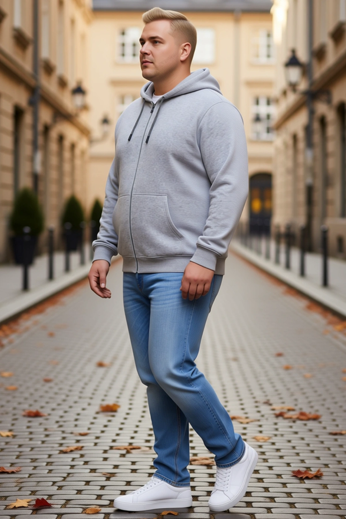 Erkek Büyük Beden Üç İplik İçi Şardonlu Kapüşonlu Tam Fermuarlı Kışlık Sweatshirt Günlük Sezonluk