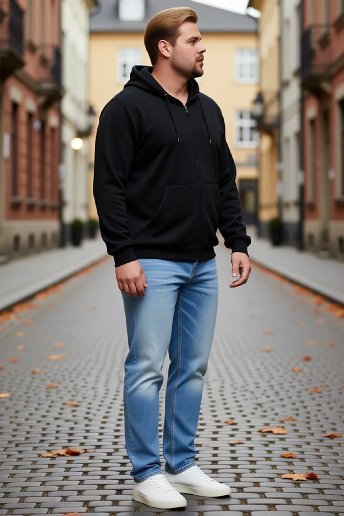 Erkek Büyük Beden Üç İplik İçi Şardonlu Kapüşonlu Tam Fermuarlı Kışlık Günlük Rahat Sweatshirt Şık