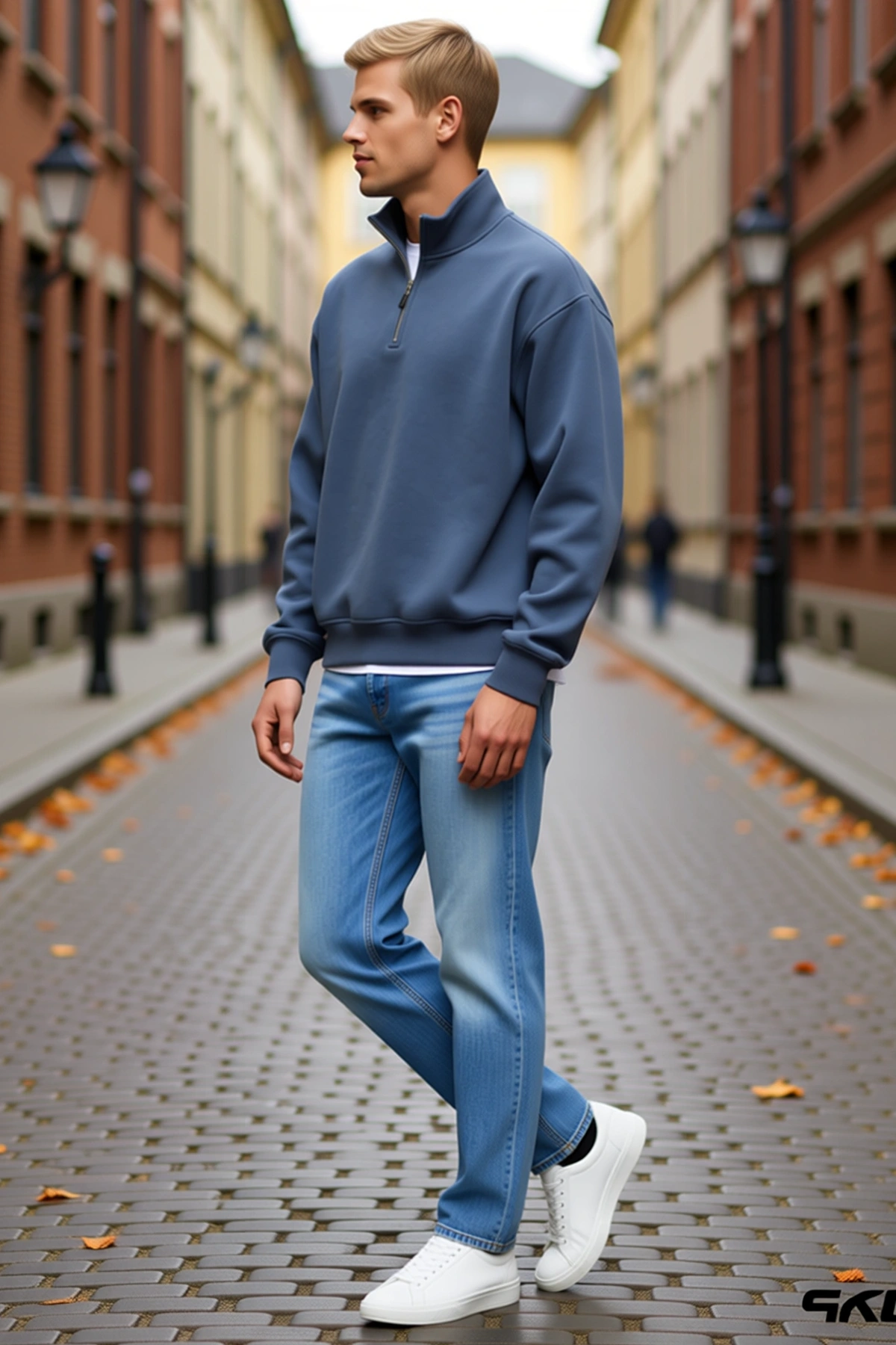 Erkek Üç İplik İçi Şardonlu Dik Yaka Yarım Fermuarlı Kışlık Günlük Konforlu Rahat Kesim Sweatshirt