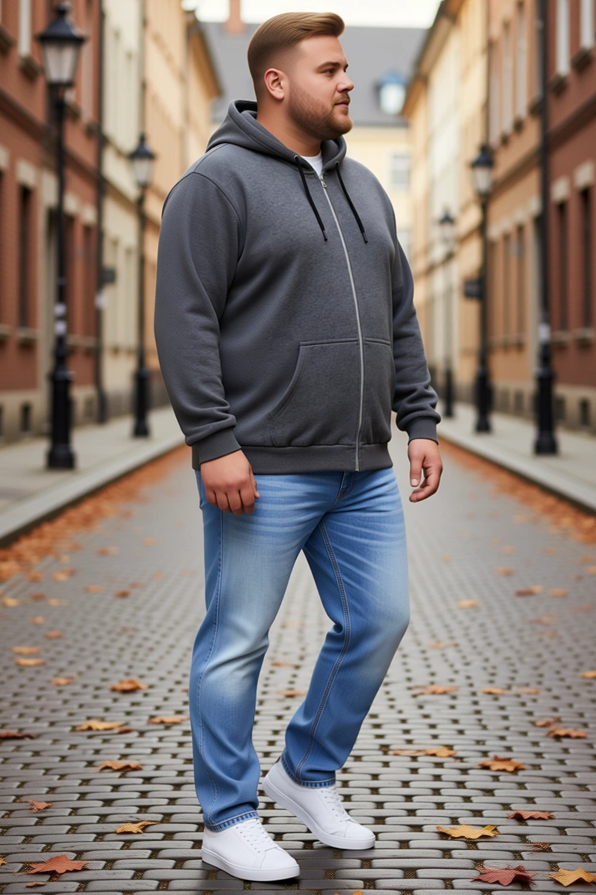Erkek Battal Büyük Beden Üç İplik İçi Şardonlu Kapüşonlu Tam Fermuarlı Kışlık Sweatshirt Günlük