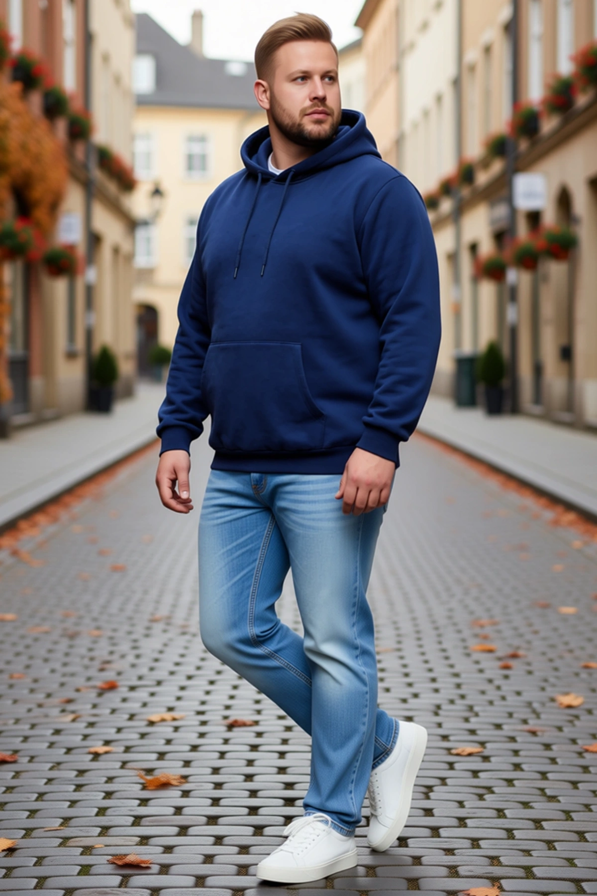 Erkek Büyük Beden Sweatshirt Üç İplik İçi Şardonlu Kapüşonlu Kanguru Cepli Kışlık Yumuşak Dokulu