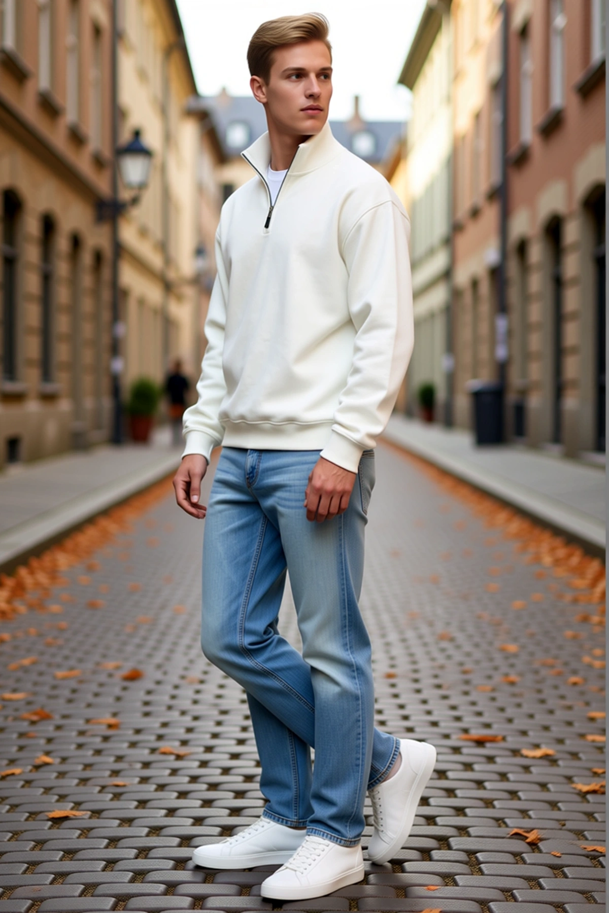 Erkek Üç İplik İçi Şardonlu Dik Yaka Yarım Fermuarlı Kışlık Sweatshirt Konforlu Sezonluk Rahat Kesim