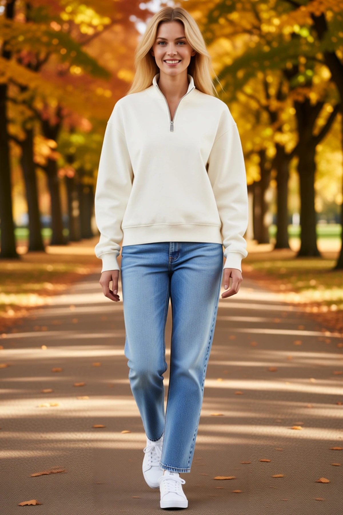 Kadın Üç İplik İçi Şardonlu Dik Yaka Yarım Fermuarlı Kışlık Sweatshirt Konforlu Sezonluk Günlük