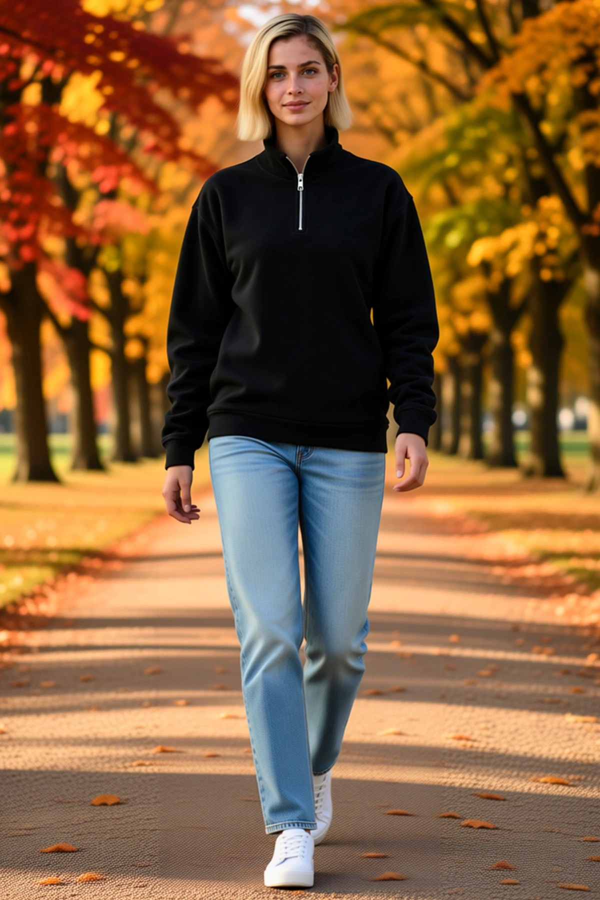 Kadın Polar Dik Yaka Yarım Fermuarlı Uzun Kollu Regular Fit Kışlık Sweatshirt Günlük Konforlu Rahat