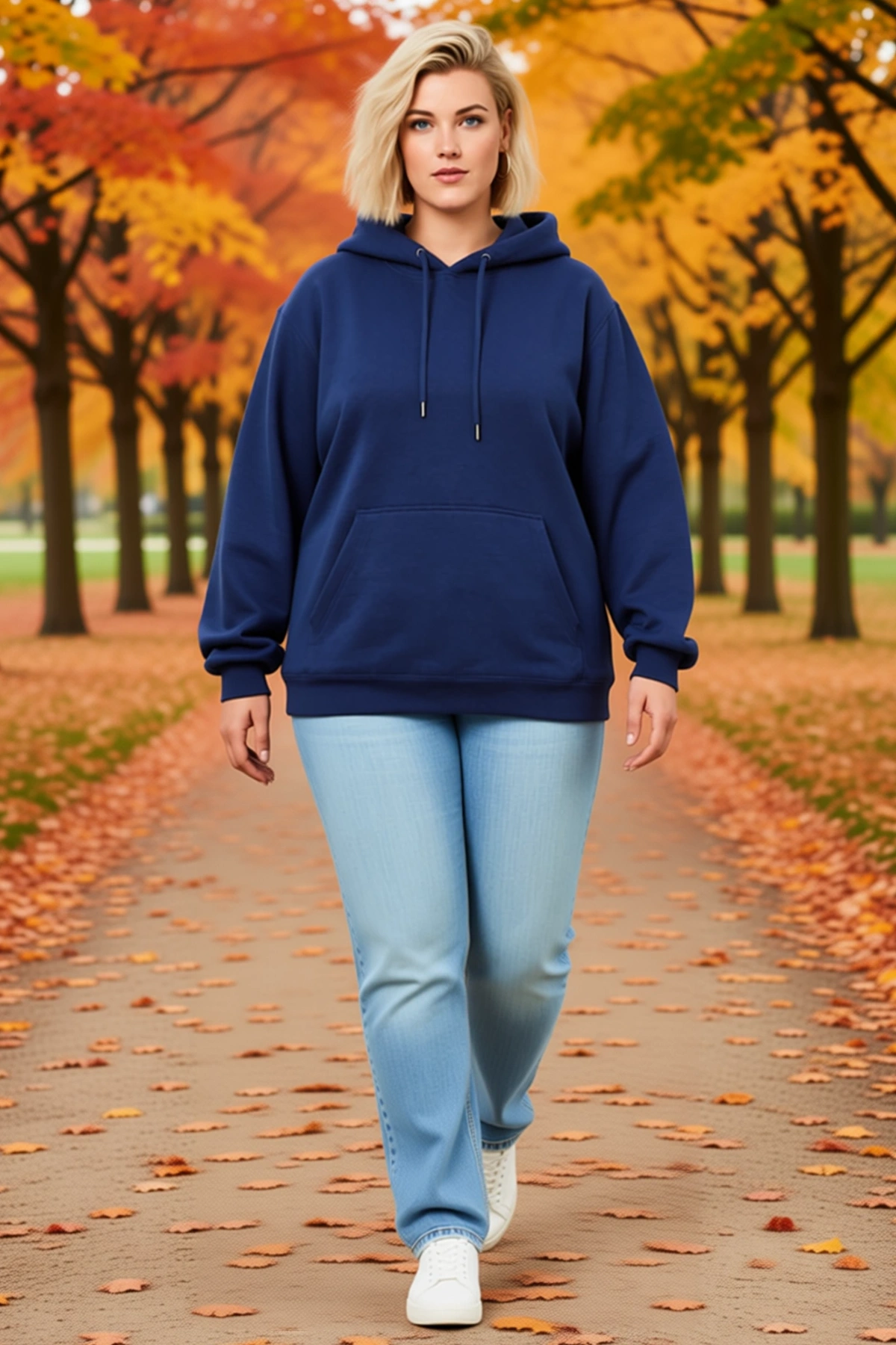 Kadın Battal Büyük Beden Üç İplik İçi Şardonlu Kapüşonlu Kanguru Cepli Kışlık Sweatshirt Modern