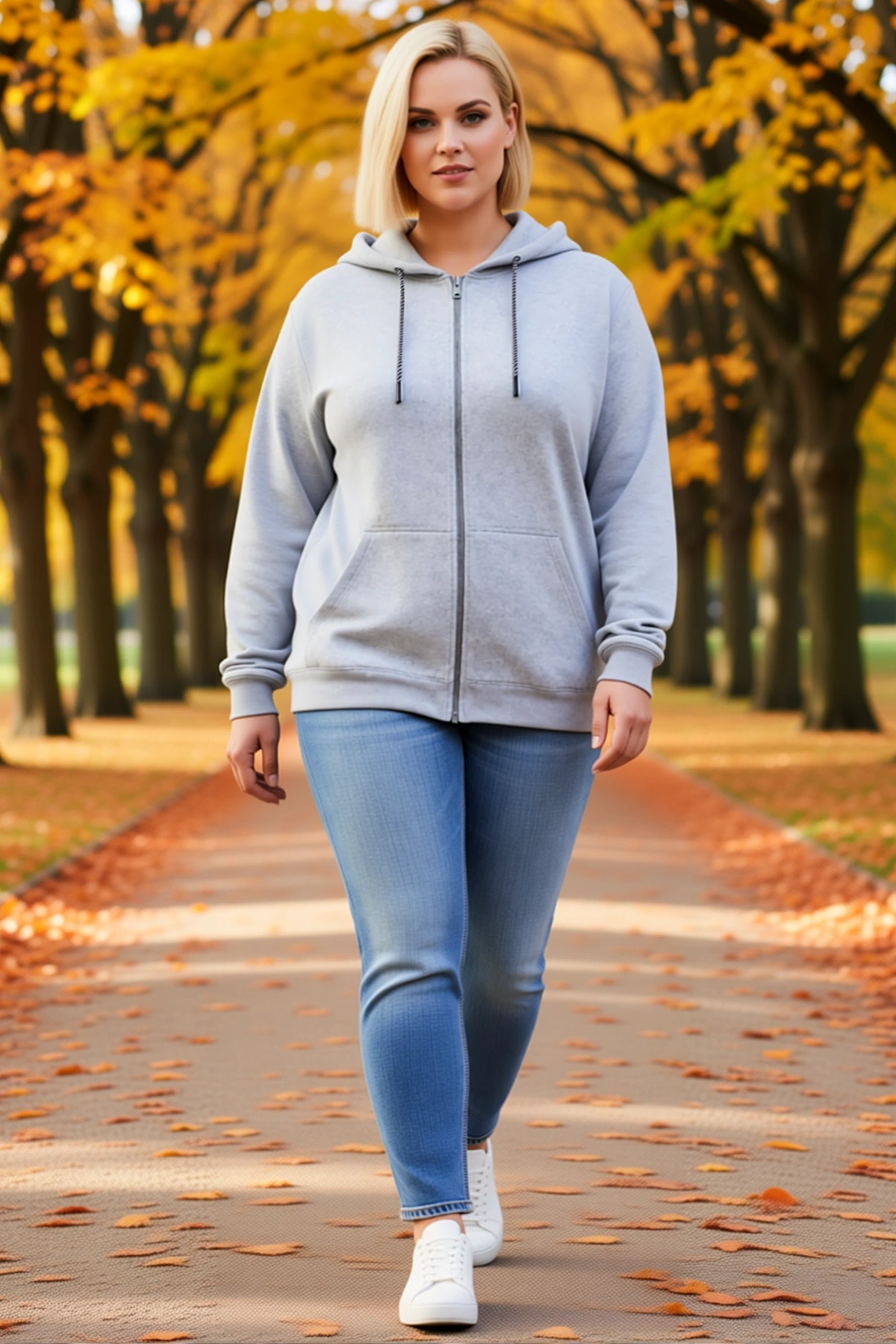Kadın Büyük Beden Sweatshirt Üç İplik İçi Şardonlu Kapüşonlu Tam Fermuarlı Kışlık Konforlu Rahat
