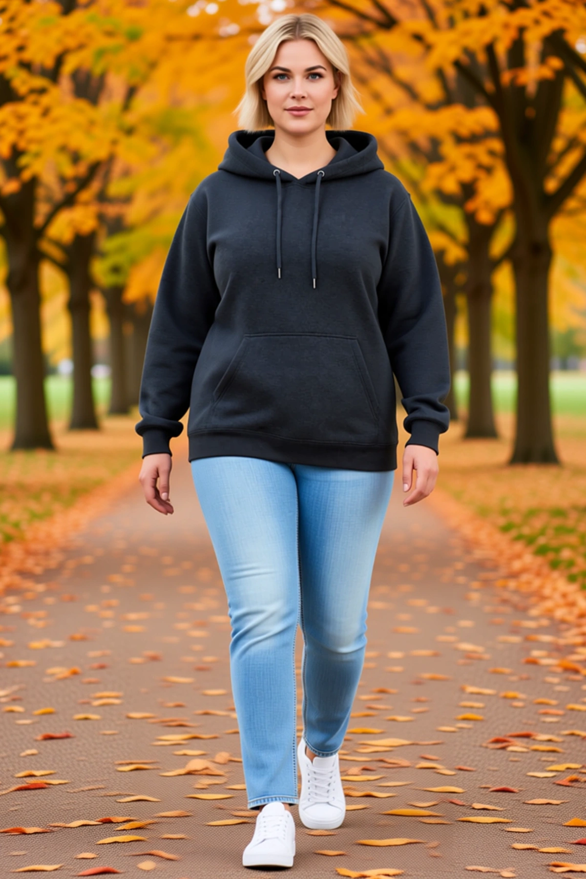 Kadın Battal Büyük Beden Üç İplik İçi Şardonlu Kapüşonlu Kanguru Cepli Kışlık Sweatshirt Günlük