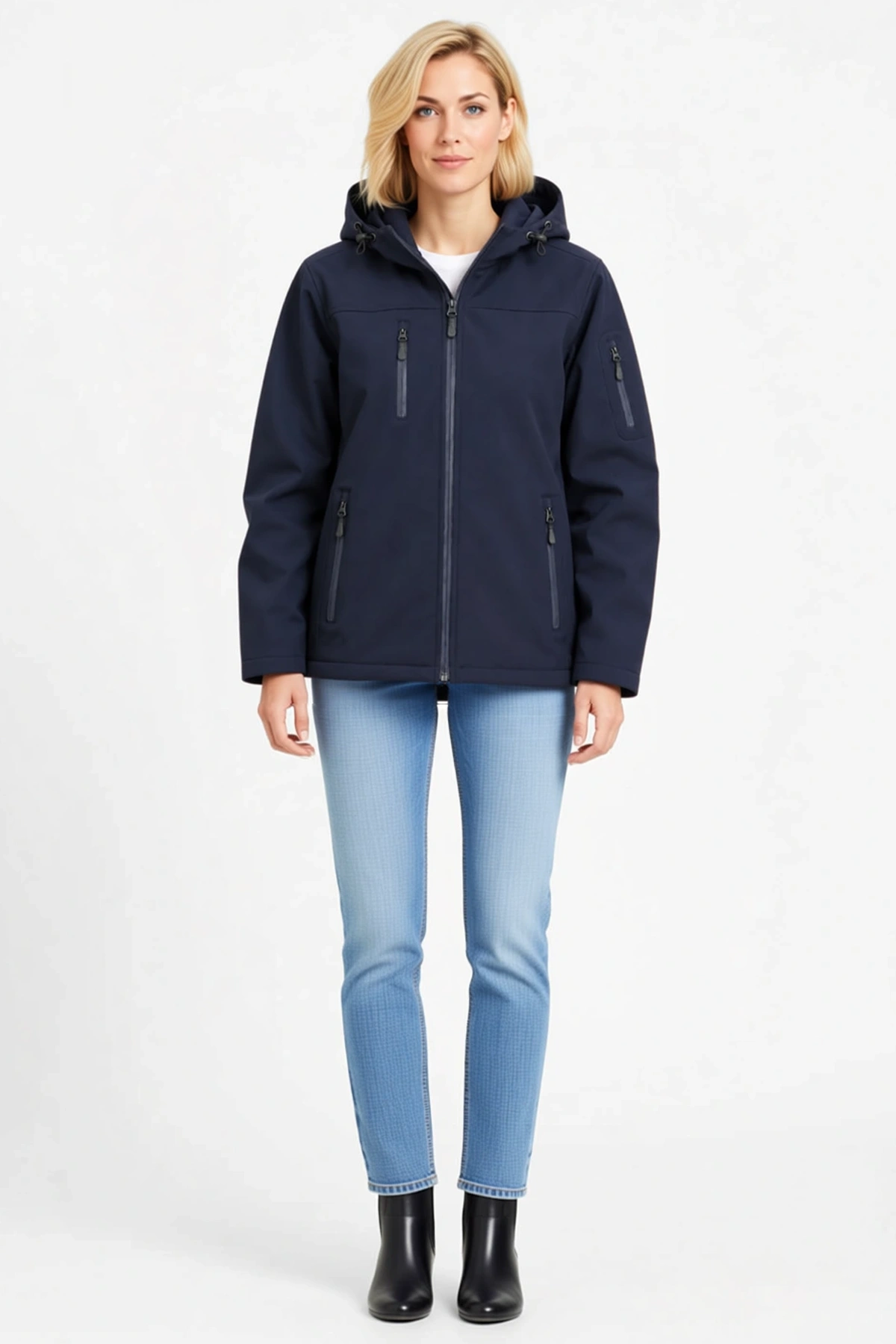 Kadın Su Geçirmez Softshell Polar Astarlı Çıkarılabilir Kapüşonlu 4 Cepli Mont Ceket Dış Giyim Rahat
