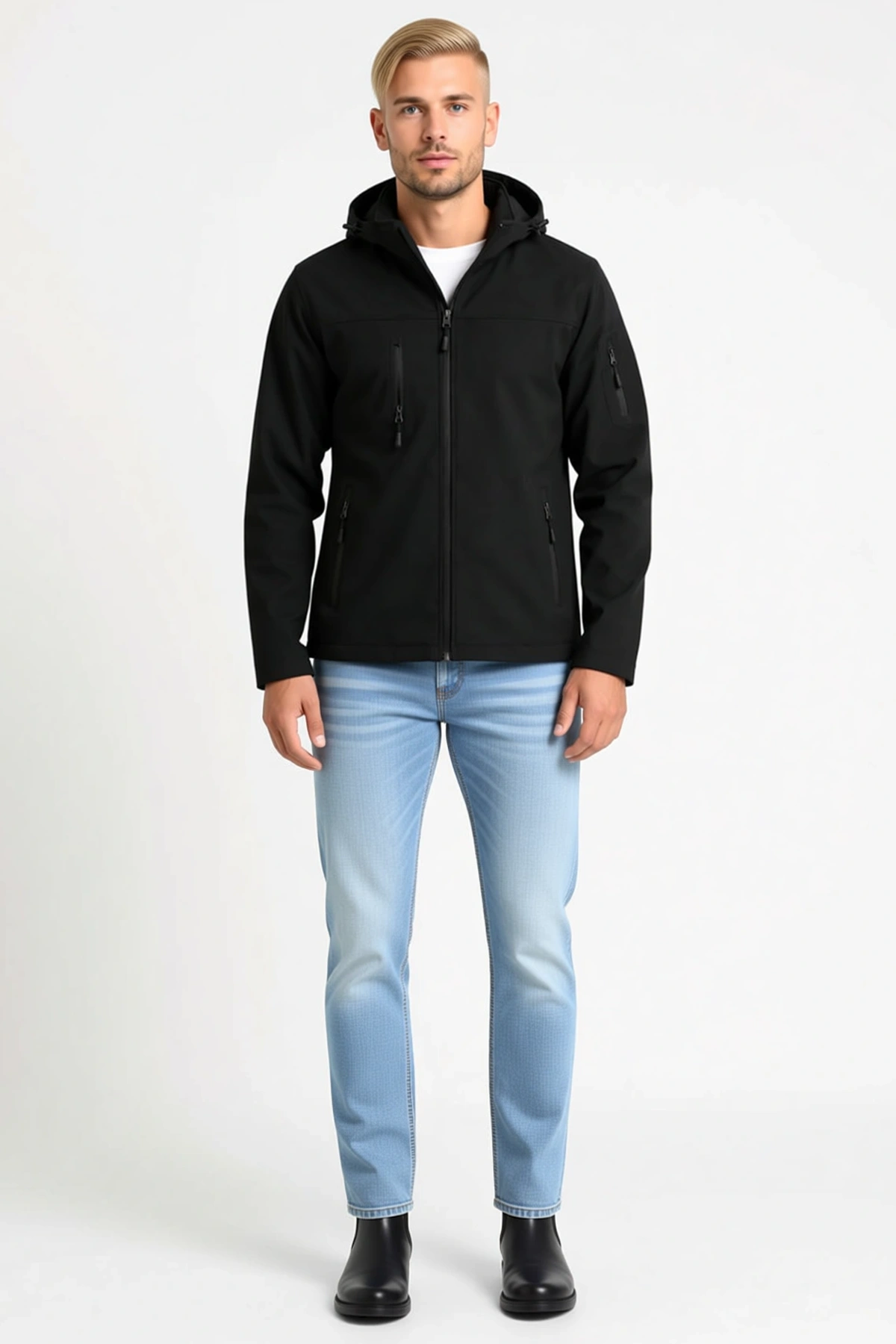 Erkek Su Geçirmez Softshell Polar Astarlı Çıkarılabilir Kapüşonlu 4 Cepli Mont Ceket Günlük Sezonluk