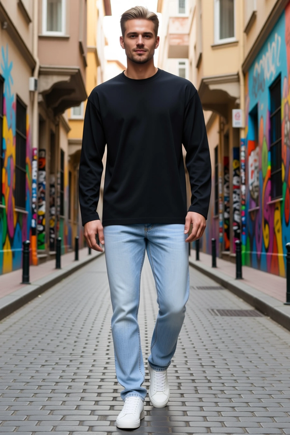 Erkek Modal Yumuşak Dokulu Bisiklet Yaka Uzun Kollu Tişört Sweatshirt Günlük Rahat Kesim Sezonluk