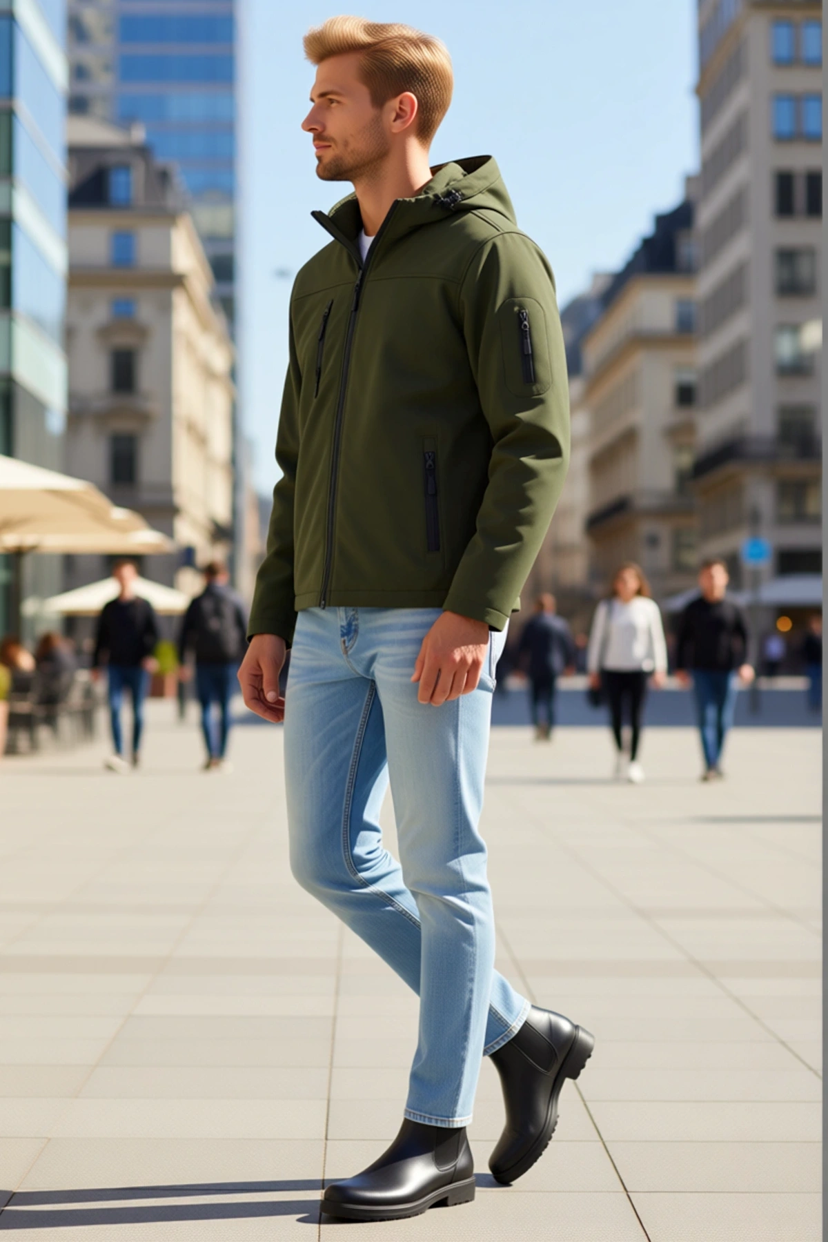 Erkek Su Geçirmez Softshell Polar Astarlı Çıkarılabilir Kapüşonlu 4 Cepli Mont Ceket Günlük Konforlu
