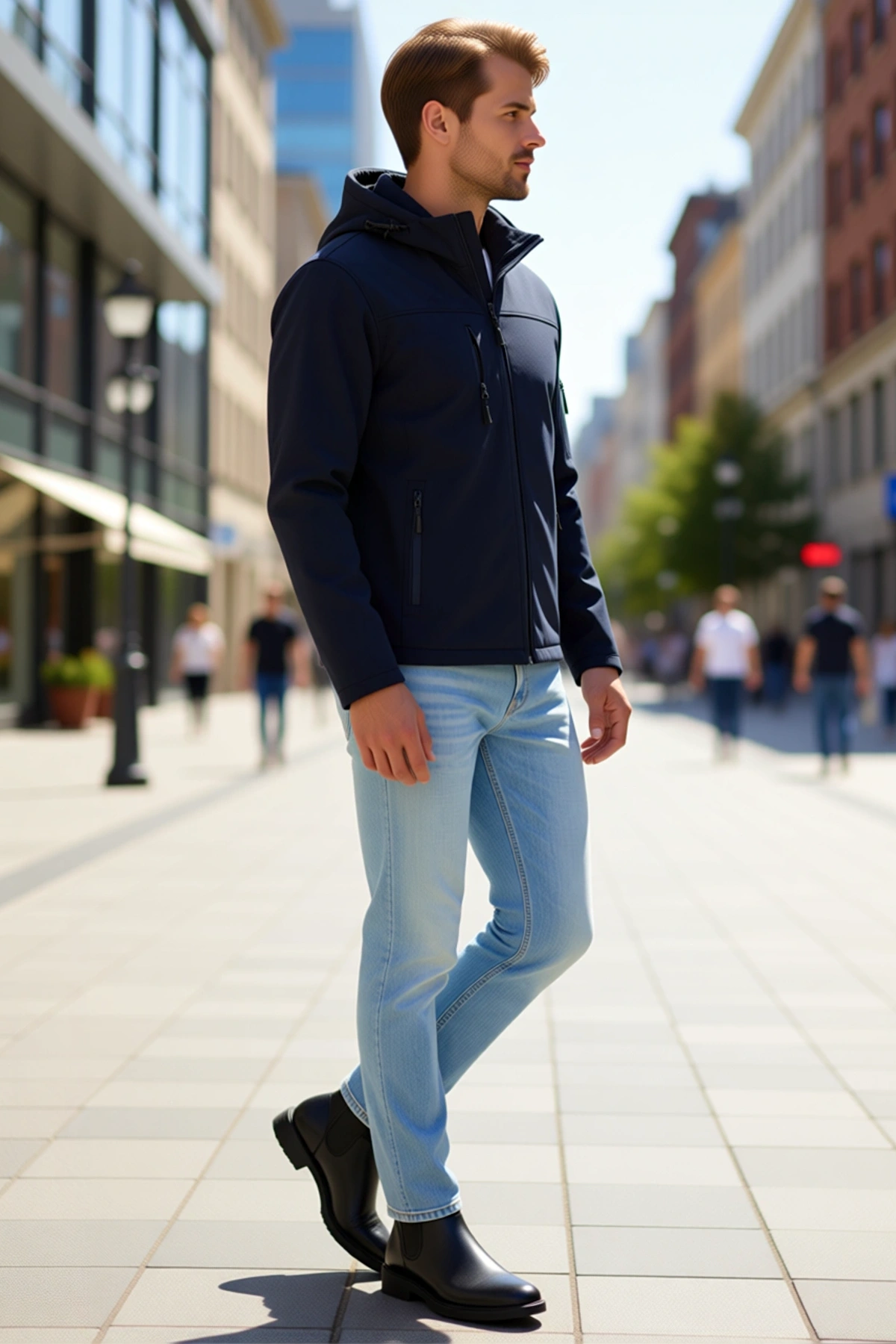 Erkek Su Geçirmez Softshell Polar Astarlı Çıkarılabilir Kapüşonlu 4 Cepli Mont Ceket Günlük Rahat
