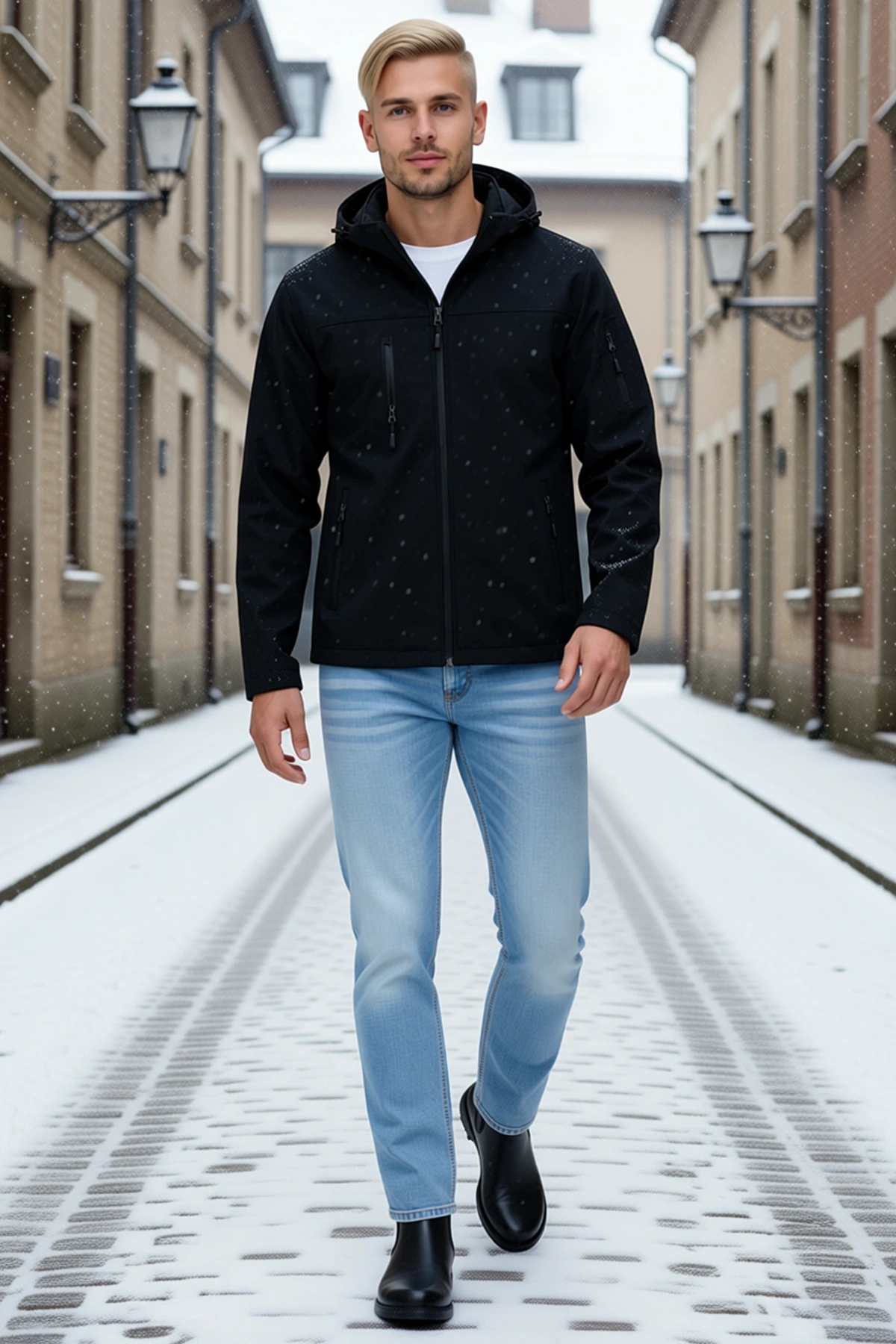 Erkek Su Geçirmez Softshell Polar Astarlı Çıkarılabilir Kapüşonlu 4 Cepli Mont Ceket Günlük Sezonluk